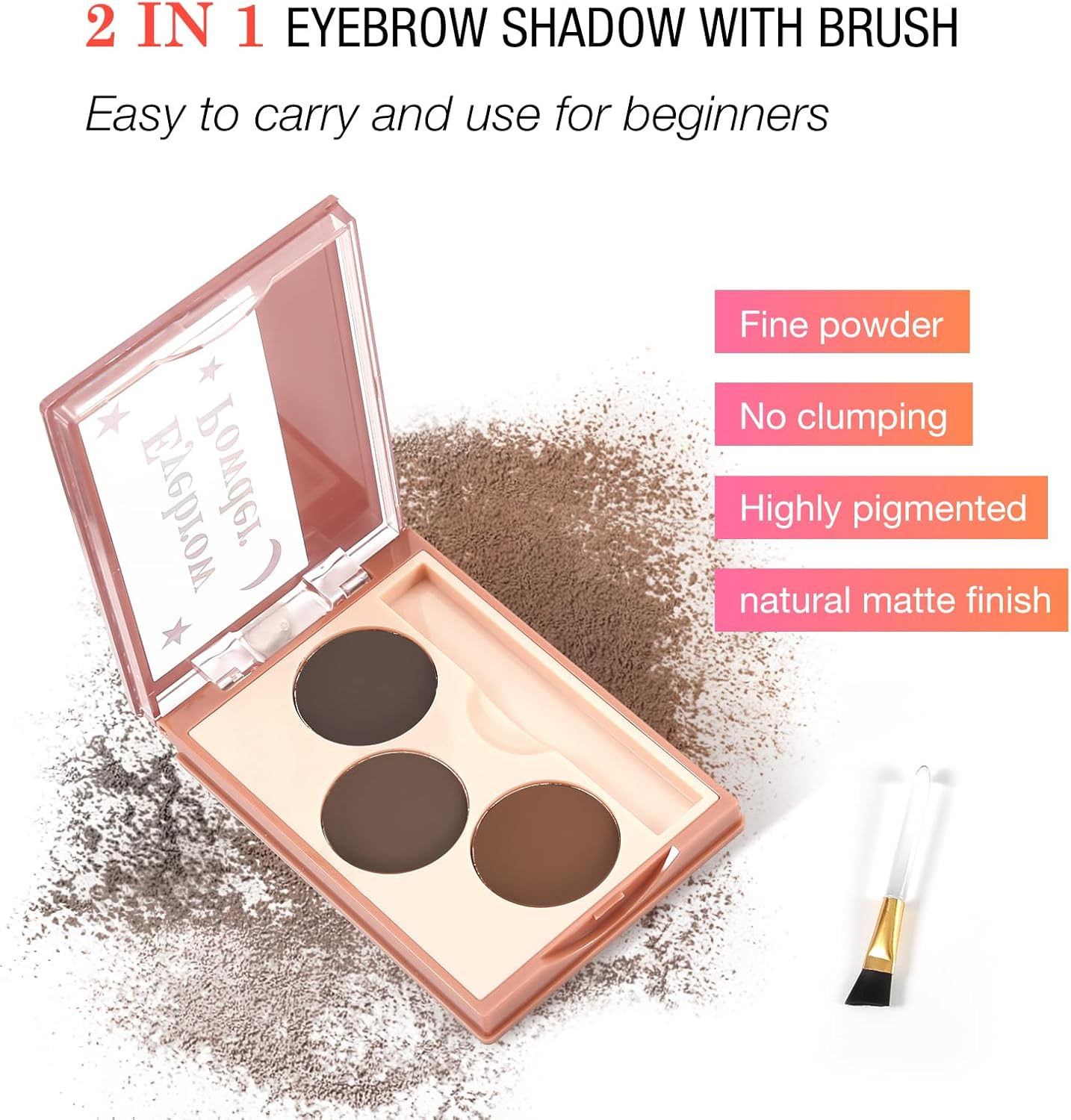 Boobeen 3 Colors Eyebrow Powder Makeup Palette, Eyebrow Shaping Kit, Beveled Brow Brush, Creates Perfectly Shaped 3D Brows - 02 image number 3