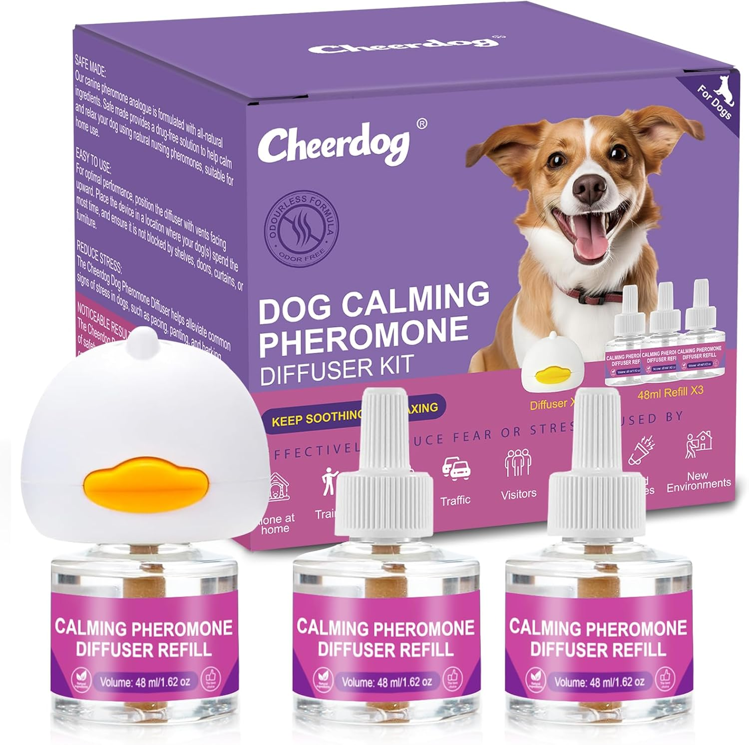 Dog Calming Pheromone Diffuser, Pet Calming Diffuser for Dog Anxiety Relief 3 Refills,Relieve Separation Anxiety, Stress Barking and Chewing Calm Relaxing image number 4