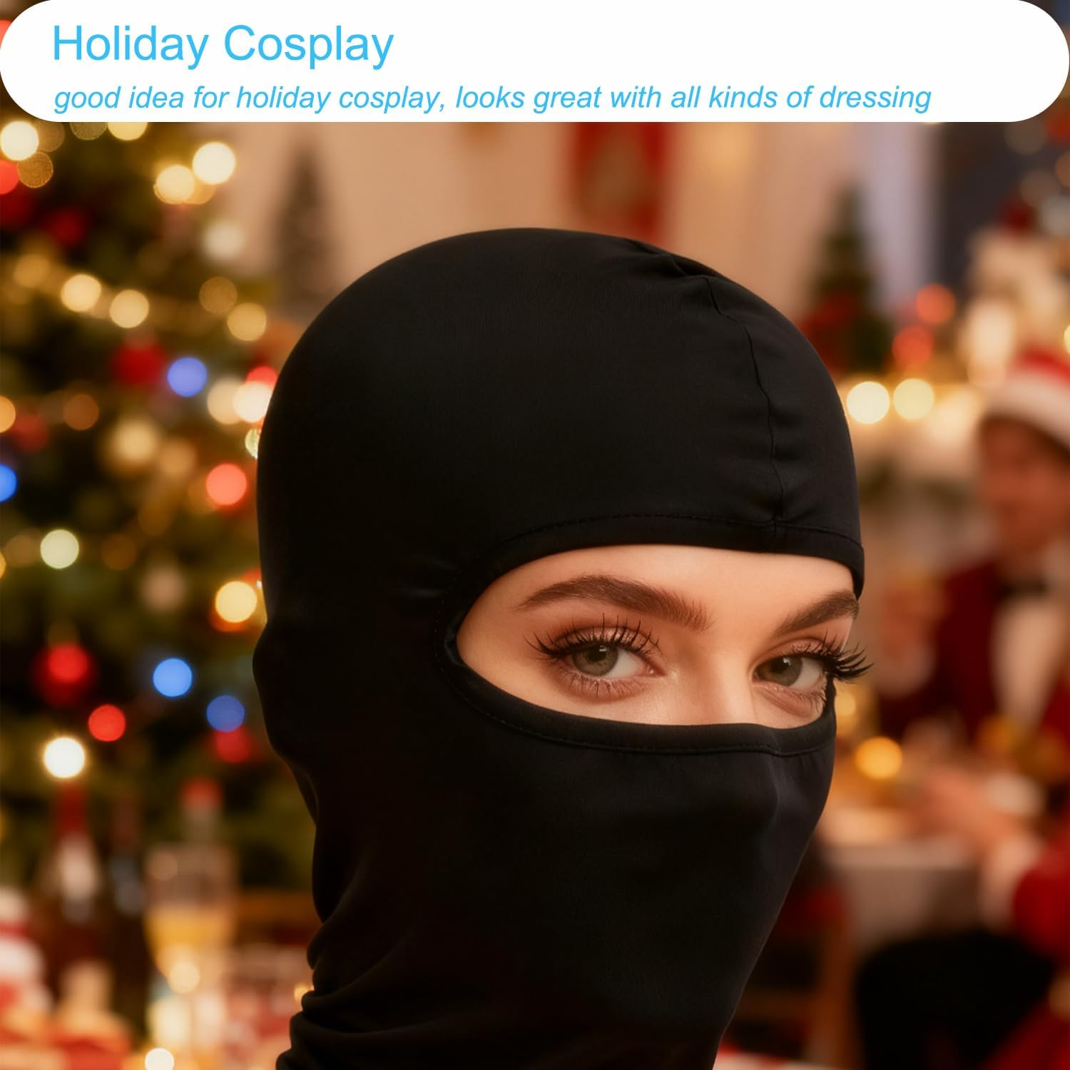 2 Pack Balaclava Face Mask, Summer Cooling Full Head Mask for Motorcycle Helmet, Sun UV Protection, Breathable Windproof Neck Gaiter for Men and Women, Black image number 4