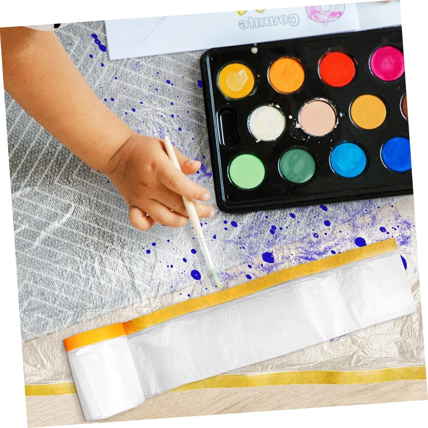 6Rolls Masking Tape for Painting Self-Adhesive Covering Films Easy to Cut Protect Floors Furniture Carpets