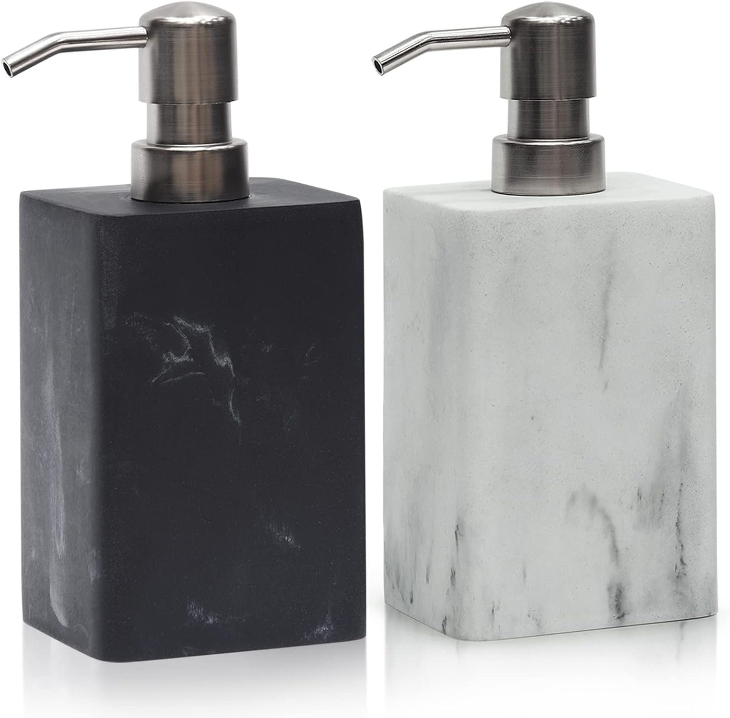 Soap Dispenser Set 2-Pack White & White Marble Style,Refillable Liquid Square Suanti Resin Decorative Soap Dispenser for Bathroom Countertop & Kitchen Home Decor (14.5 Oz)