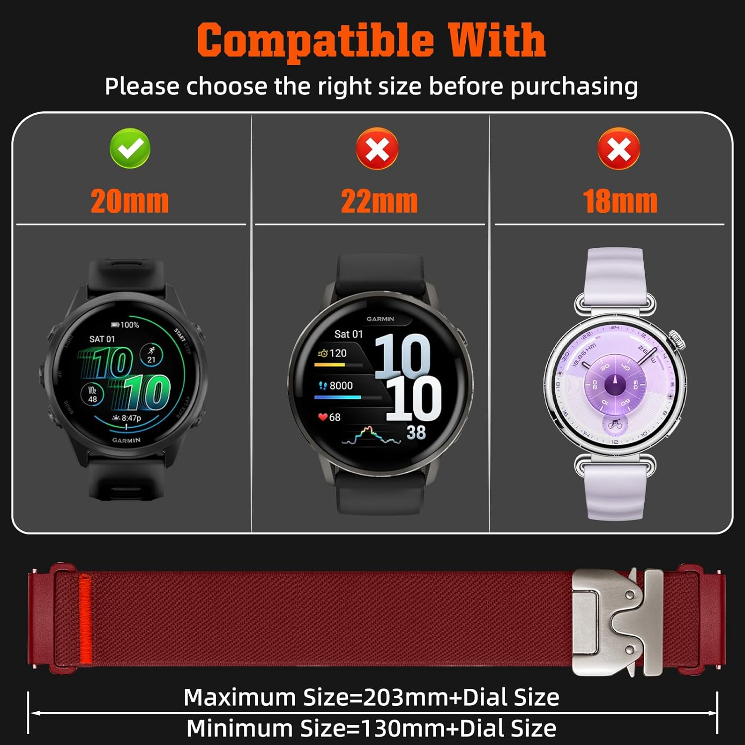 Hinnwer 20 Mm 22 Mm Nylon Bracelet for Garmin Venu 4 45 Mm/Venu 3 45 Mm/Forerunner 570 47 Mm/265/255/255 Music, Elastic Sports Parachute Closure, Braided Band for Garmin Vivoactive 4 image number 4