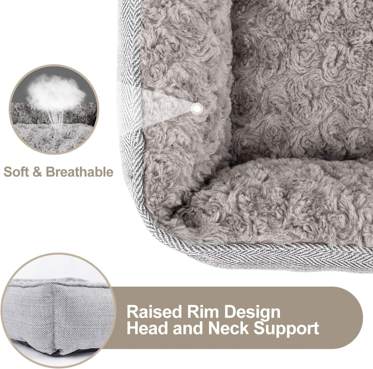 FURTIME Dog Bed for Large Medium Small Dogs Soft Washable Pet Bed Orthopedic Dog Sofa Bed Breathable Rectangle Sleeping Bed Anti-Slip Bottom(25'', Grey) image number 3