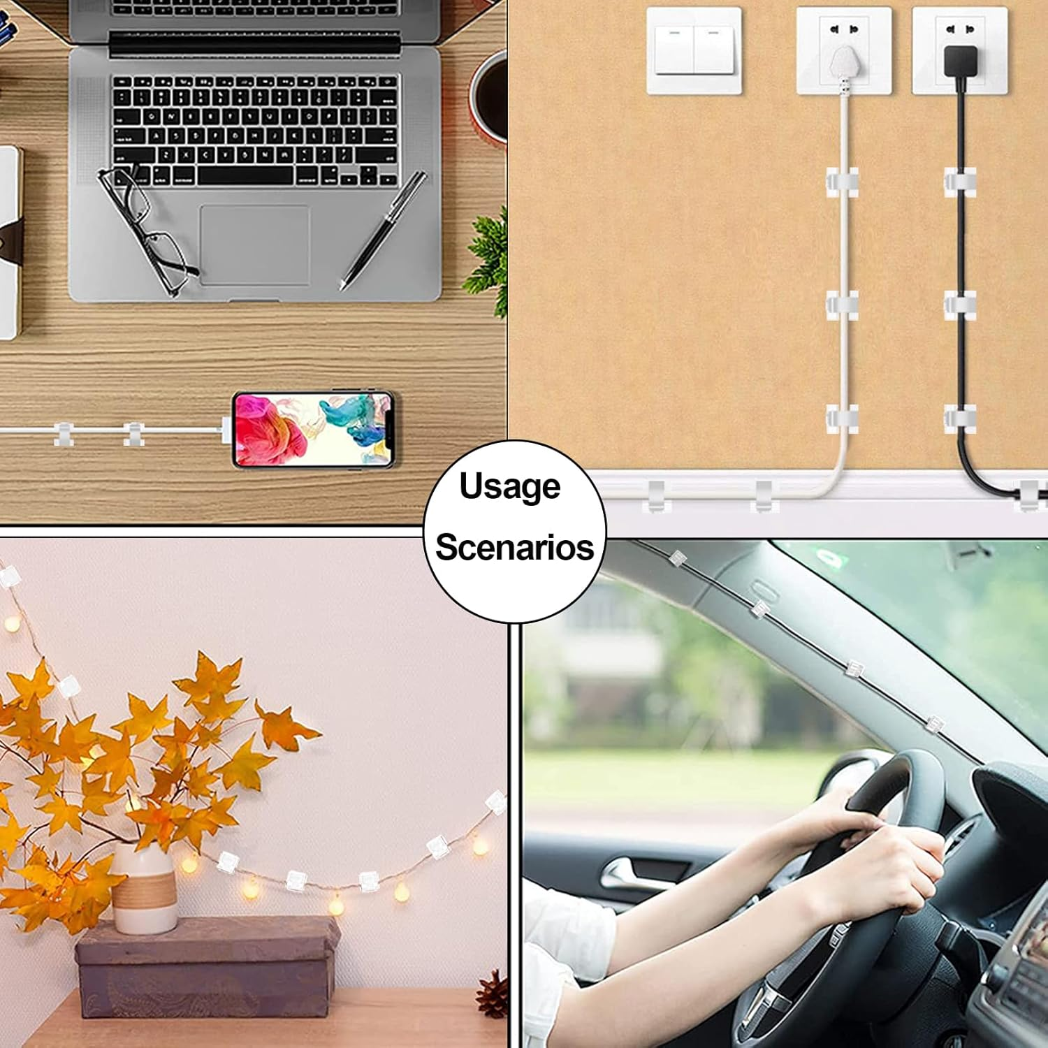 100PCS Self Adhesive Cable Management Clips for Desk, Upgraded Cord Organizer, Wire Holder for Organizing Cables in Outdoor Home and Office (Clear) image number 1