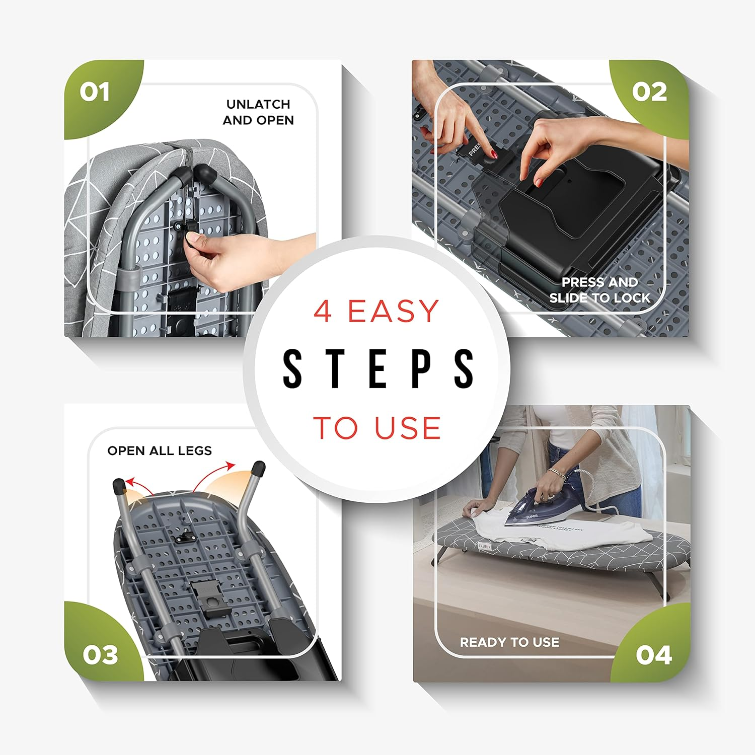 Xabitat Table Top Ironing Board W/Wall Mount | D-Crease | Portable Space Saving Mini Laundry Room Iron Board | Foldable Small Ironing Board with Iron Holder | Grey