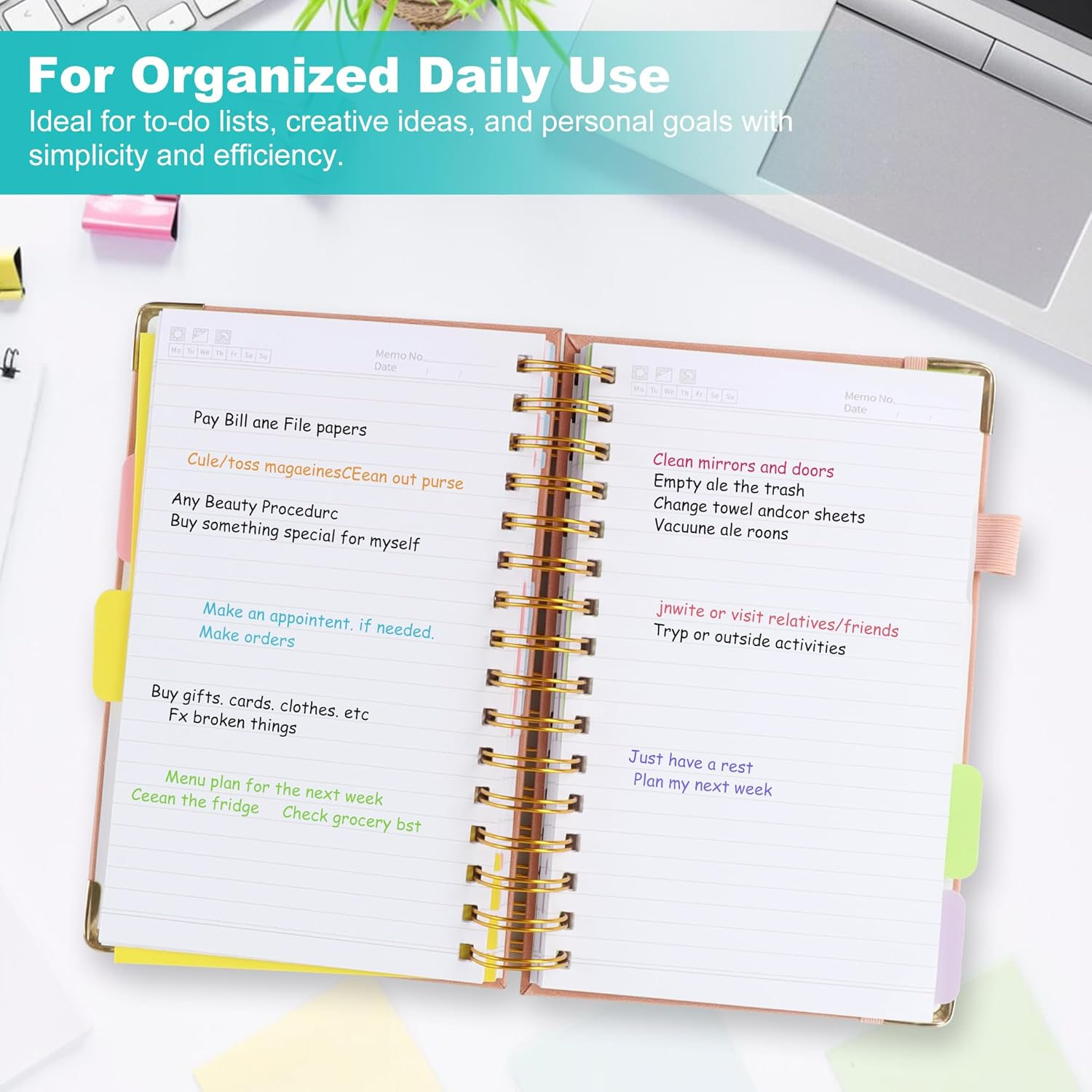 JUNART A5 Hardcover Spiral Notebook Journal with 5 Removable Subject Divider Tabs, 6.7"X8.6" Large 300 Pages College Ruled Notebook,180&deg; Flat Lay,100 GSM Thick Paper for Office, Home & School(Pink) image number 4