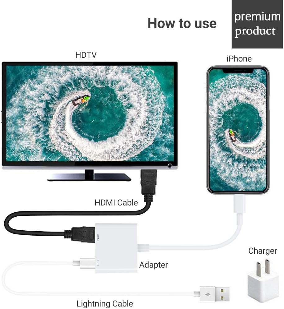 HARIBOL Lightning to HDMI Adapter, Lightning to Digital AV Adapter, Iphone to HDMI Adapter 1080P Sync Screen Cable with Charging Port Compatible with Iphone/Ipad on Hdtv/Projector/Monitor image number 3