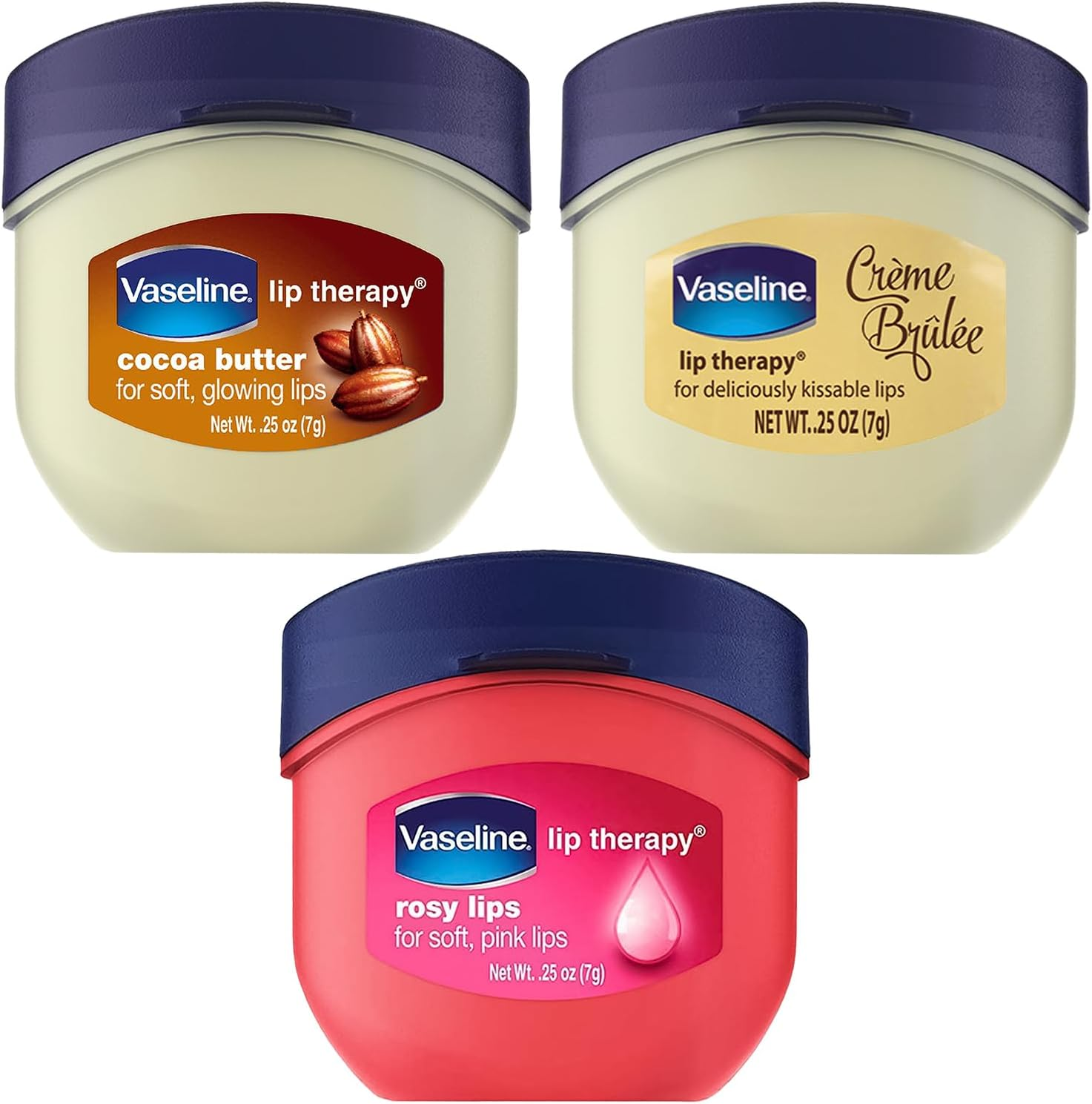 Vaseline Lip Therapy Variety 3-Pack &ndash; Original, Rosy Lips, Cocoa Butter Lip Balm Moisturizers in Mini Jars, 0.25 Oz Ea image number 2