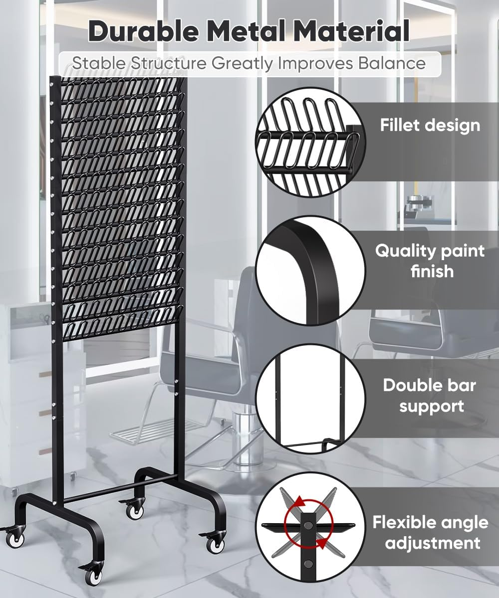 Tigerden 150 Pegs Braiding Hair Rack, Adjustable Hair Separator Stand with Wheels, Hair Extension Holder for Hair Stylists, Braiders, Home, Salon, Beauty School, Black image number 3