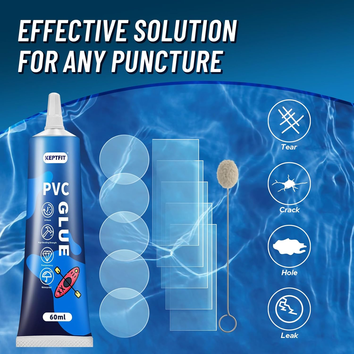 120Ml Air Mattress Patch Kit, Transparent Air Mattress Repair Kit, Inflatable Patch Repair Kit for PVC Inflatable Toy, Pool Liner Patch Kit Inflatable Boat, Swimming Circle, Tent,Quick Repair image number 2