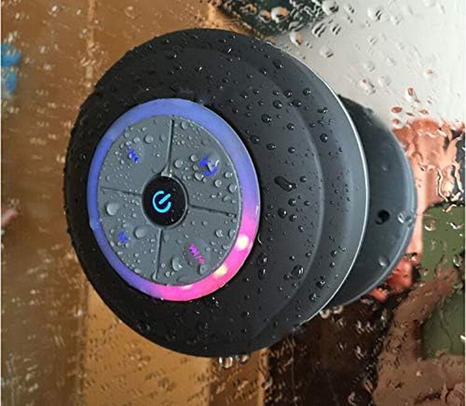 JUSTOP Rainbow LED Bluetooth Shower Speaker with FM Radio, IP67 Portable Fully Waterproof, Hands-Free Speakerphone. Rechargeable Using Micro USB, Perfect Speaker for Golf, Beach, Shower & Home (Black) - Pink image number 3
