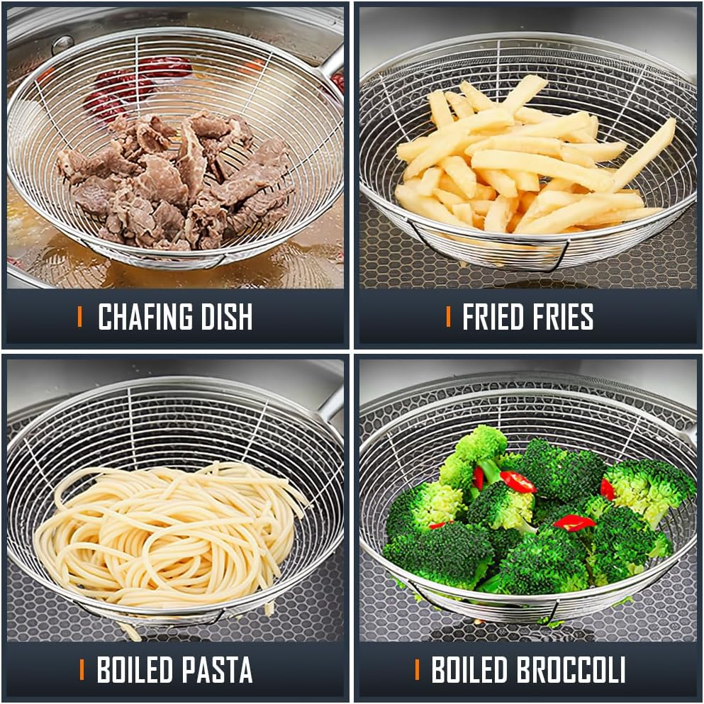 Spider Strainer, Skimmer Spoons, 6.3 Inch Spider Strainer Skimmer Ladle for Cooking and Frying, Cooking Utensils Frying Spoon with Wooden Handle, Wire Slotted Spoon for Kitchen image number 3