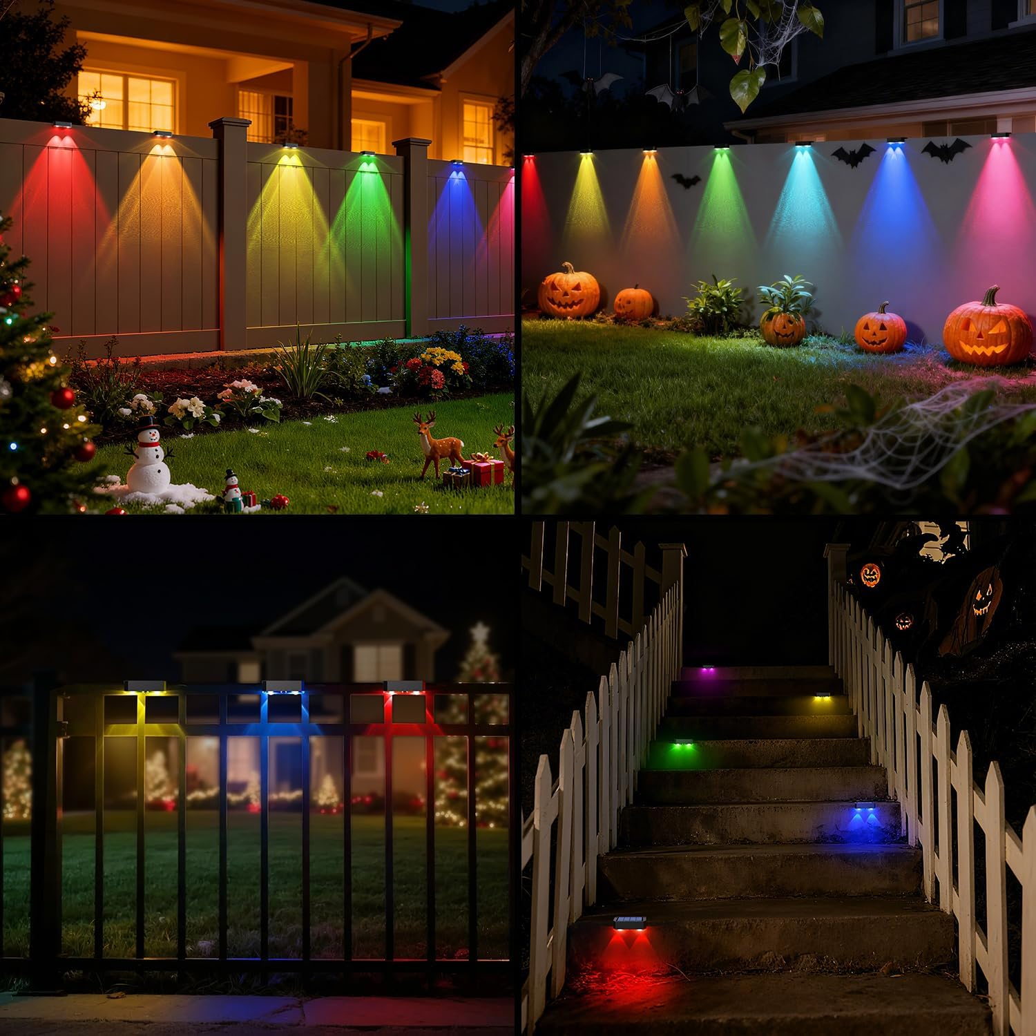 Peasur Pack of 8 RGB Solar Lights for Outdoors, Solar Fence Lights, Outdoor Light, Waterproof Solar Light Fence, Solar Wall Light Outdoor for Steps, Patio, Stairs, Balcony image number 4