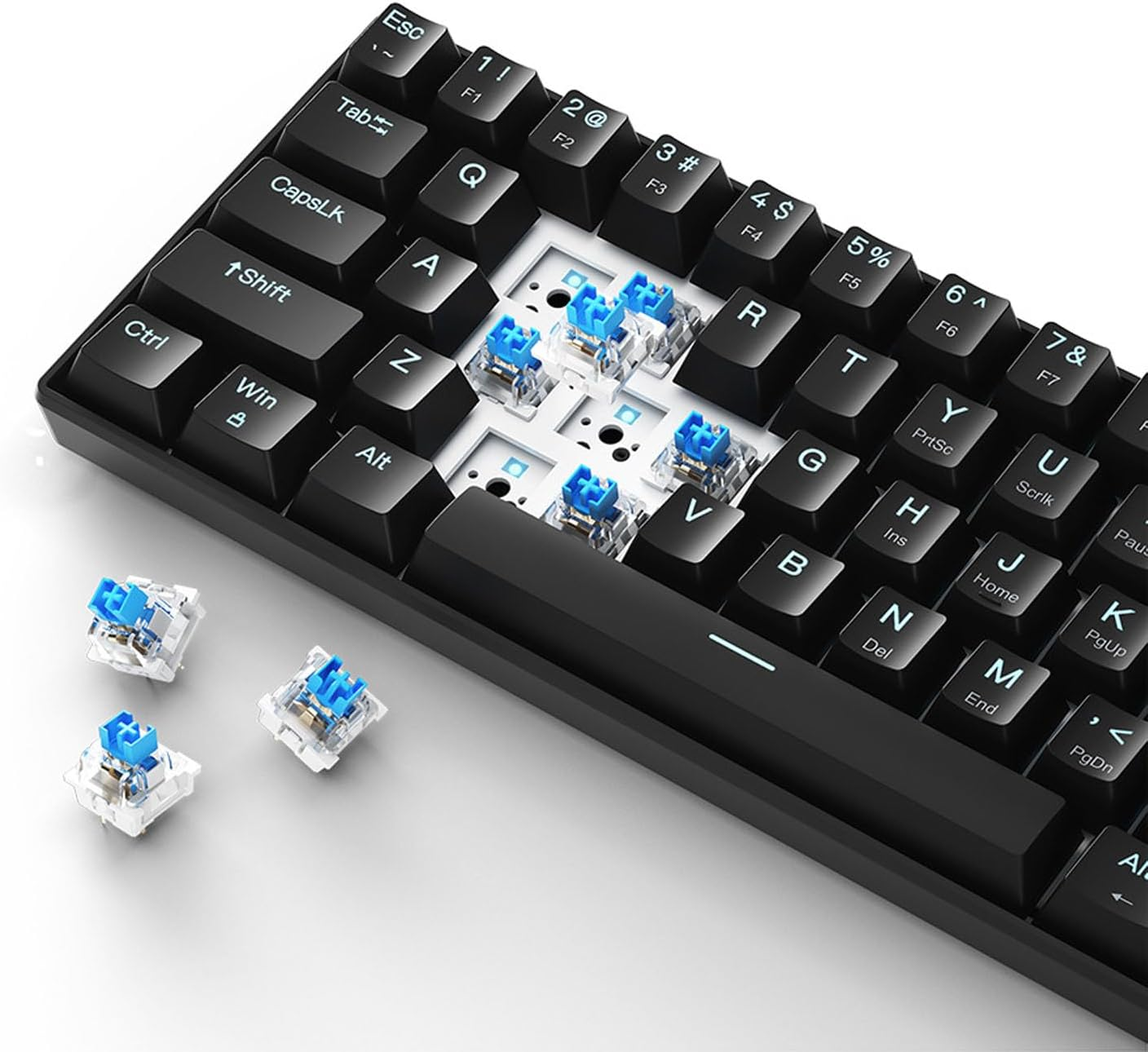 Mechanical Keyboard, 60% Mechanical Gaming Keyboard with LED Backlit, 61 Keys Compact Mini Wired Keyboard, Mechanical Shaft Switches, for Windows PC Laptop Gamer (Black Blue - Black Blue Switch image number 5