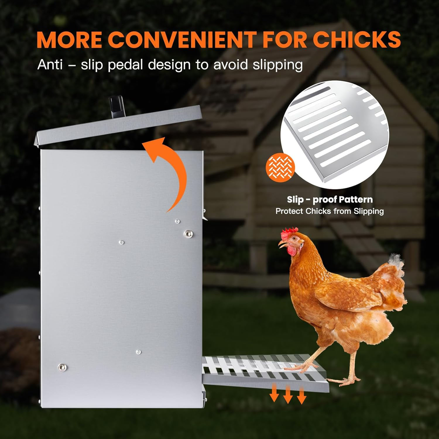 Advwin Automatic Chicken Feeder, 22Kg Capacity, Galvanized Metal Poultry Feeder with Lid & Lock, Weatherproof Outdoor Coop Food Dispenser Suitable for Geese and Ducks image number 1
