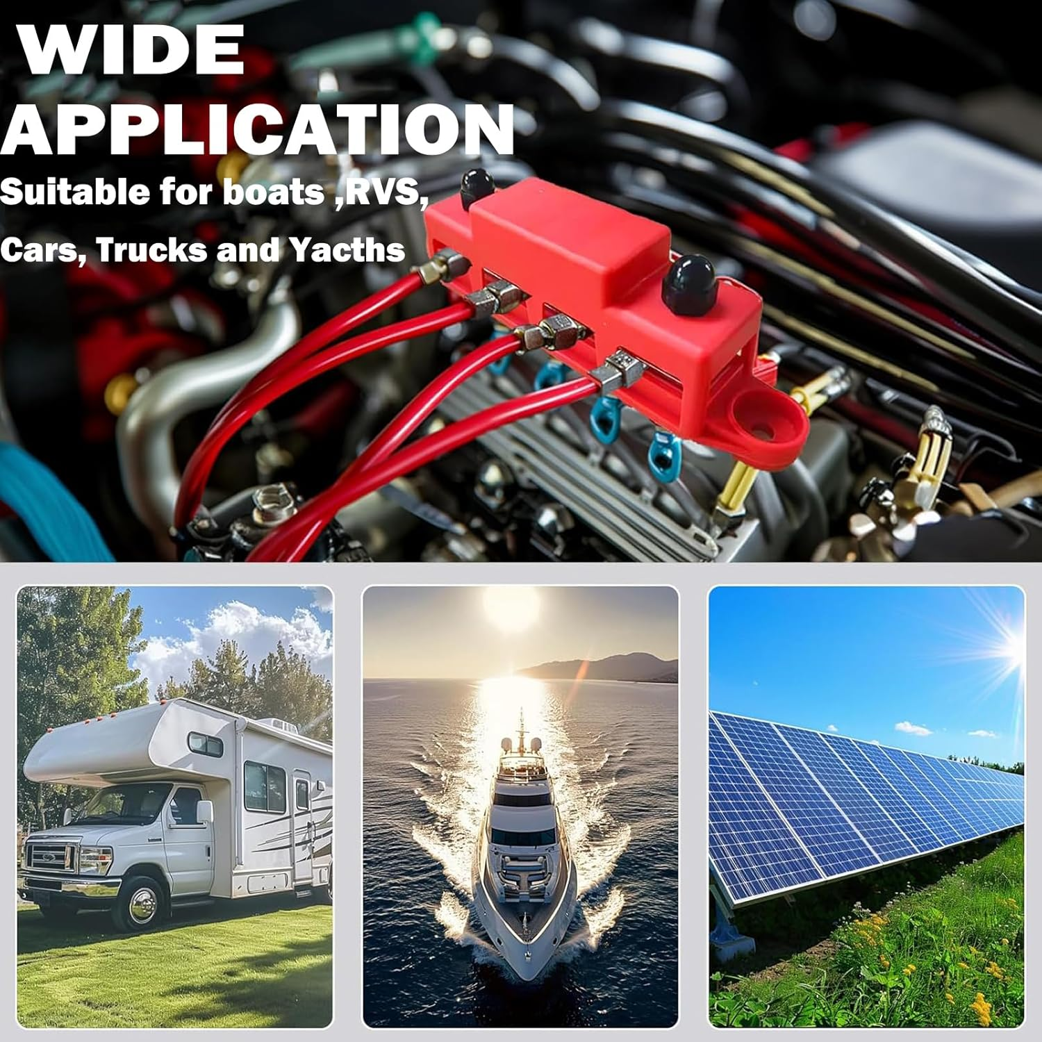 12V Bus Bar, 4X 5/16"(M8) Studs Power Distribution Block, Screws Terminal Block, 250A Marine Copper Battery Busbar for Boat, Automotive and Solar Wiring image number 5