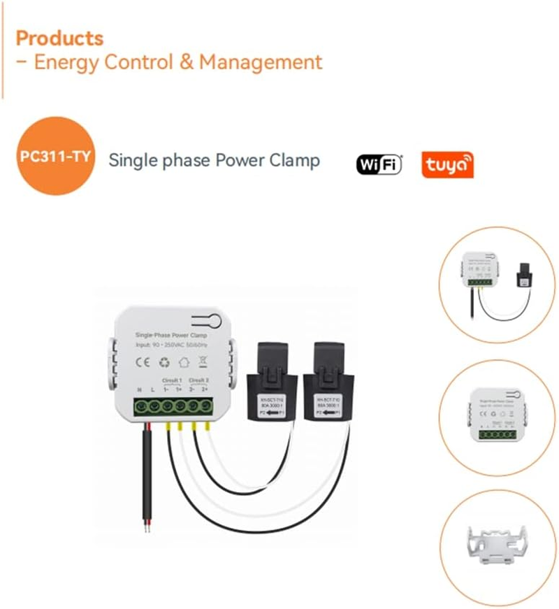 Qezodsx Tuya Smart Life Wifi Energy Meter 80A with CT Clamp Kwh Power Consumption Monitor Electricity Statistics, 2 CT image number 1
