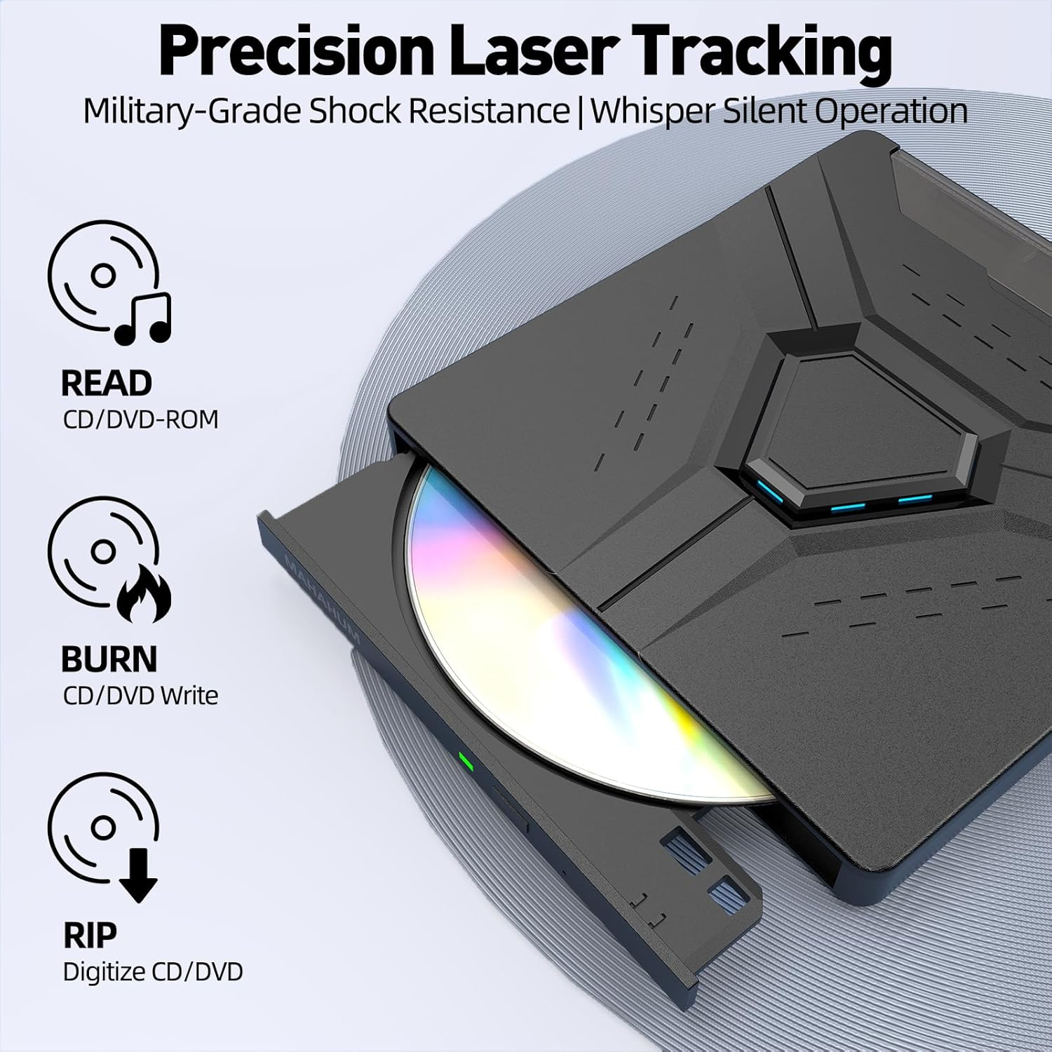 MAHAHUM External CD/DVD Drive for Laptop,8-In-1 Plug & Play USB DVD Drive DVD Player Portable CD Burner External Disk Drive Compatible with Desktop PC Windows 11/10/8 Linux Mac OS Mac Macbook Pro/Air image number 2