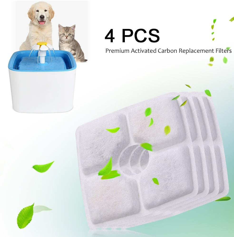 ELEOPTION Cat Water Fountain Filters, Activated Carbon Filters Replacement for Dogs Cats Pets Fountains Water Dispenser, Pack of 4 image number 5
