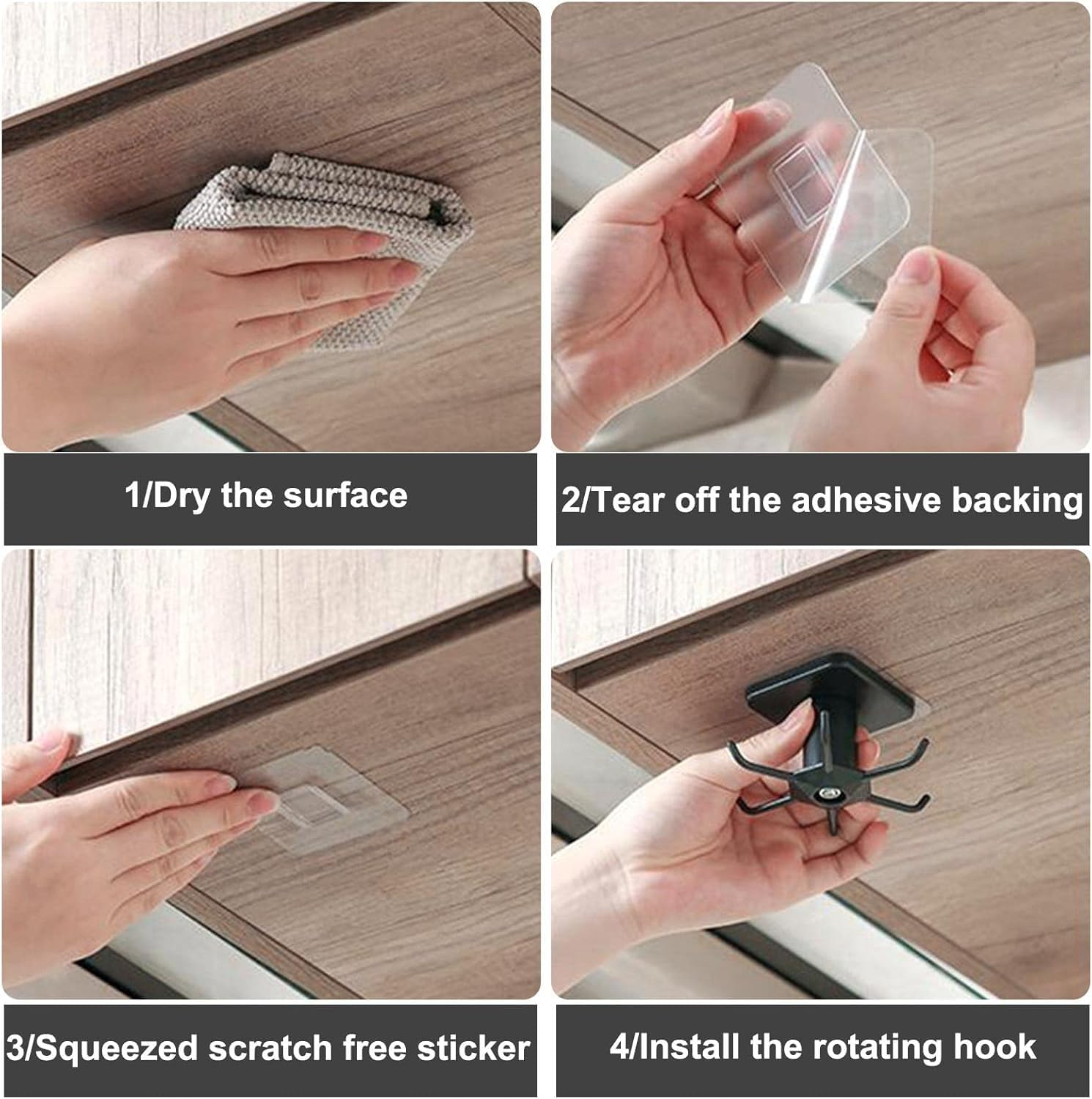 Under Cabinet 360&deg; Rotatable Kitchen Hooks with 6-Claws, 2Pcs 360&deg; Rotating Folding Hook under Cabinet Utensil Hanger, 360&deg; Rotating under Shelf Hooks with 6 Claws image number 5