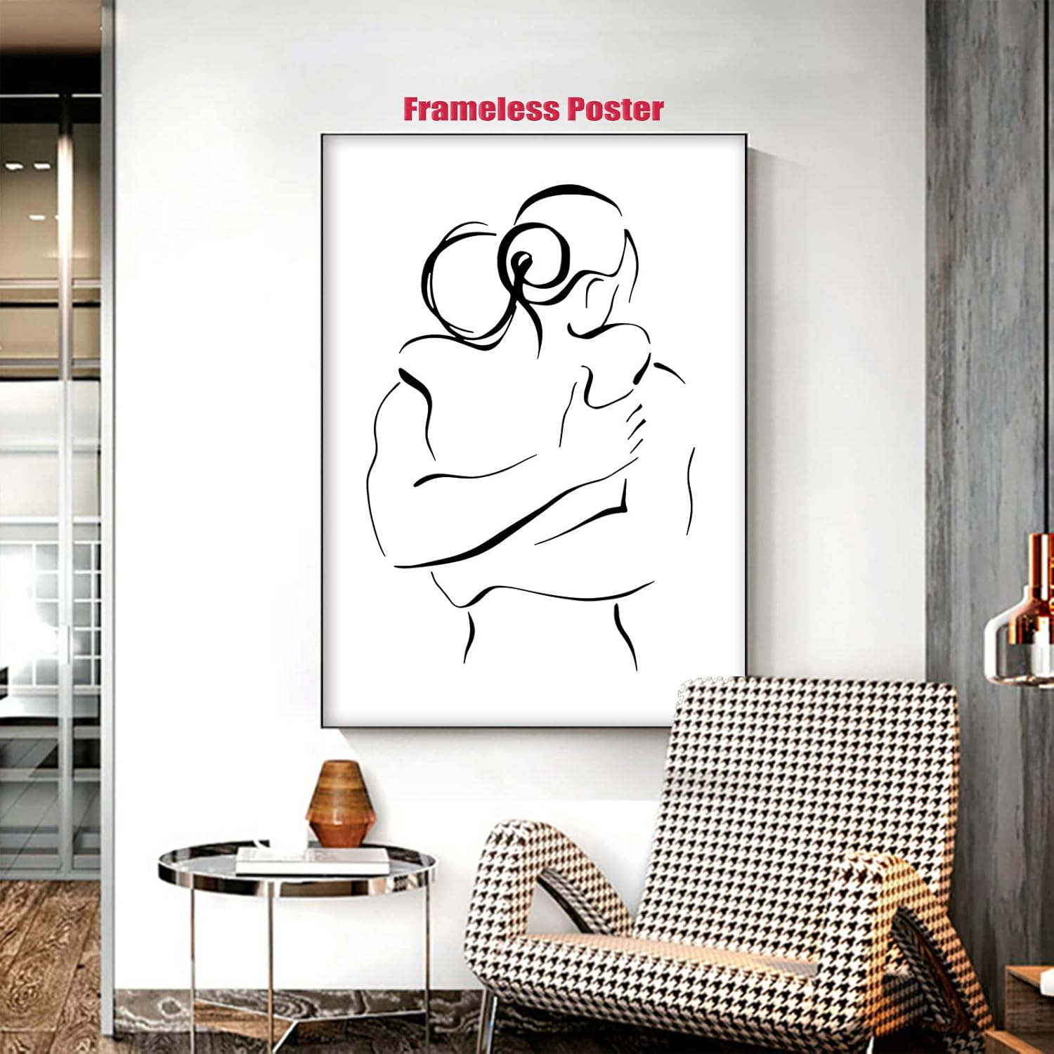 Black & White Abstract Line Art Canvas Print - Couple Hugging Wall Art - Minimalist Line Art Prints for Bedroom - No Frame image number 5