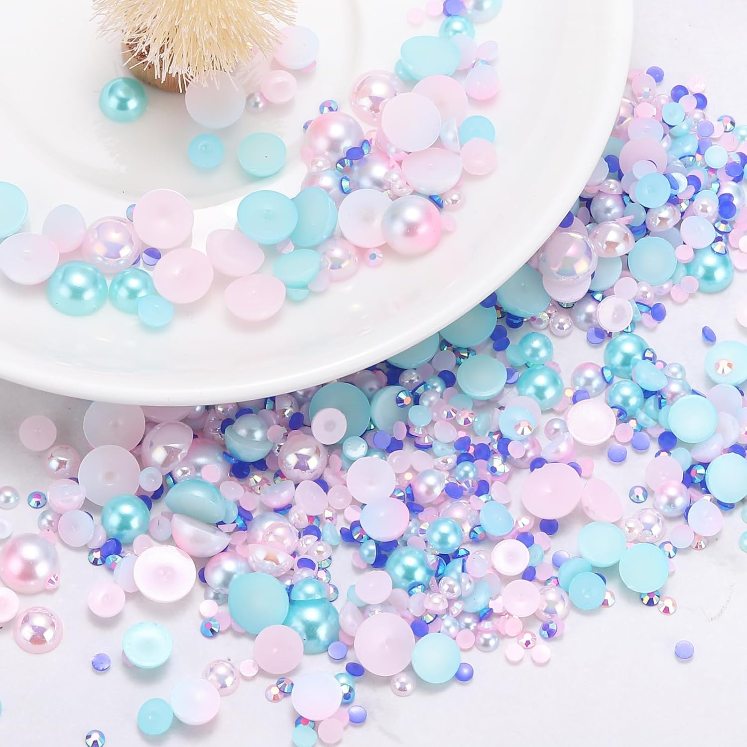 Uxcell 30G Pearls and Rhinestones, 3-10Mm Mix Flatback Rhinestones and Half Pearls Resin Rhinestone for Shoe Hair Nail Crafts Tumbler, Pink Blue image number 5