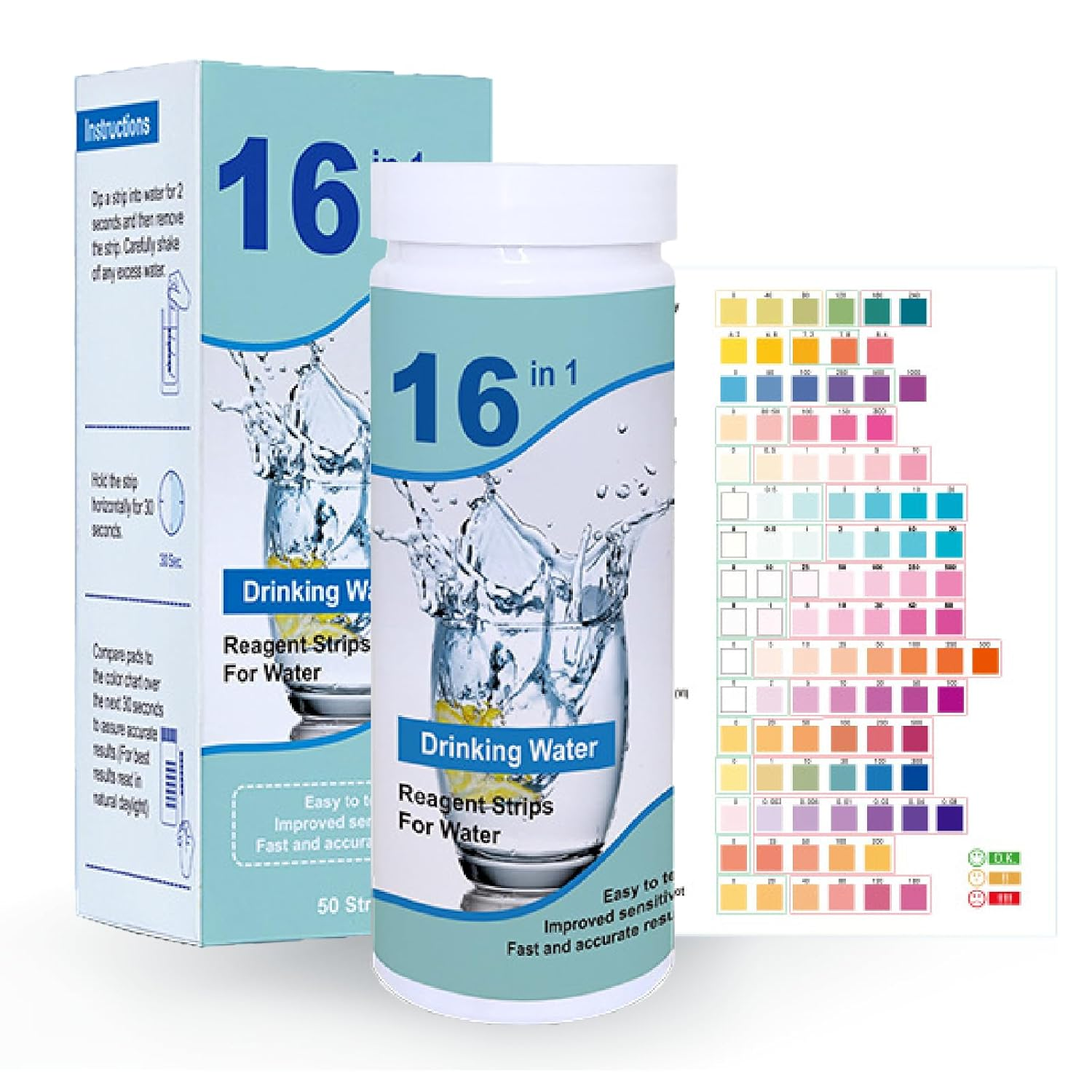 16 in 1 Aquarium Test Kit 50Pcs Fish Tank Test Paper Fast and Accurate for Monitoring Water Quality Safety Such as PH Value Lead Iron Mercury Suitable for Aquarium Swimming Pool Drinking Water image number 6