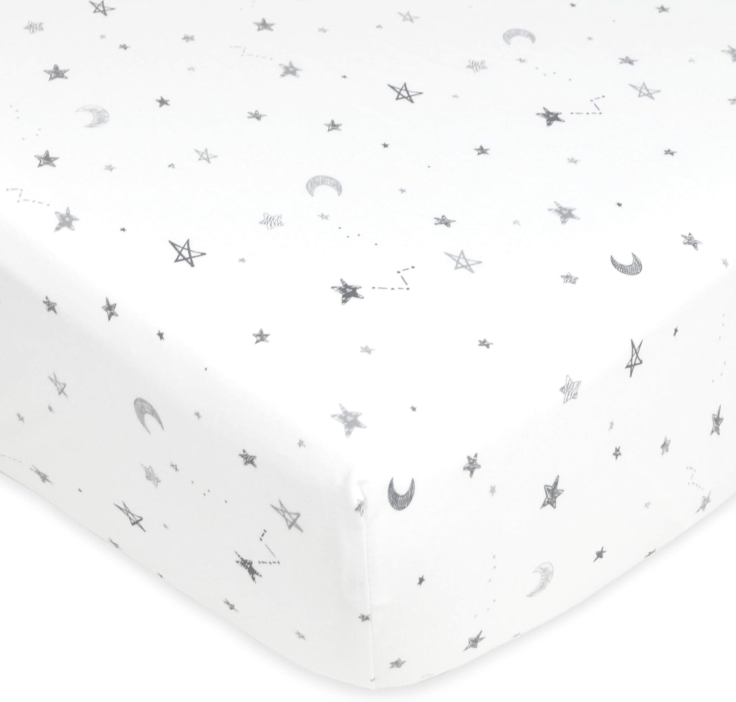 American Baby Company 2 Pack Printed 100% Cotton Jersey Knit Fitted Crib Sheet for Standard Crib and Toddler Mattresses, Gray Star/Gray Zigzag, for Boys and Girls image number 1