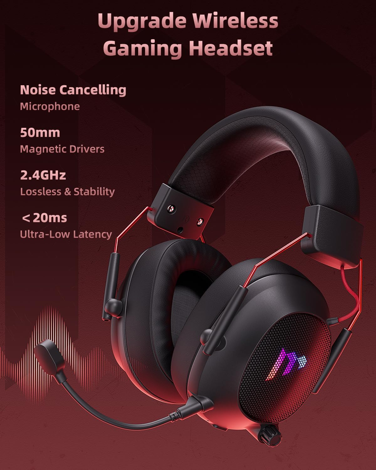 Mytrix 2.4Ghz Wireless Gaming Headset with Noise Cancelling Detachable Mic for Pc/Ps5/Ps4/Switch/Mac,Foldable Bluetooth Headphones with RGB Light, 3.5Mm Over-Ear Headsets,Stereo Surround Sound Black image number 1