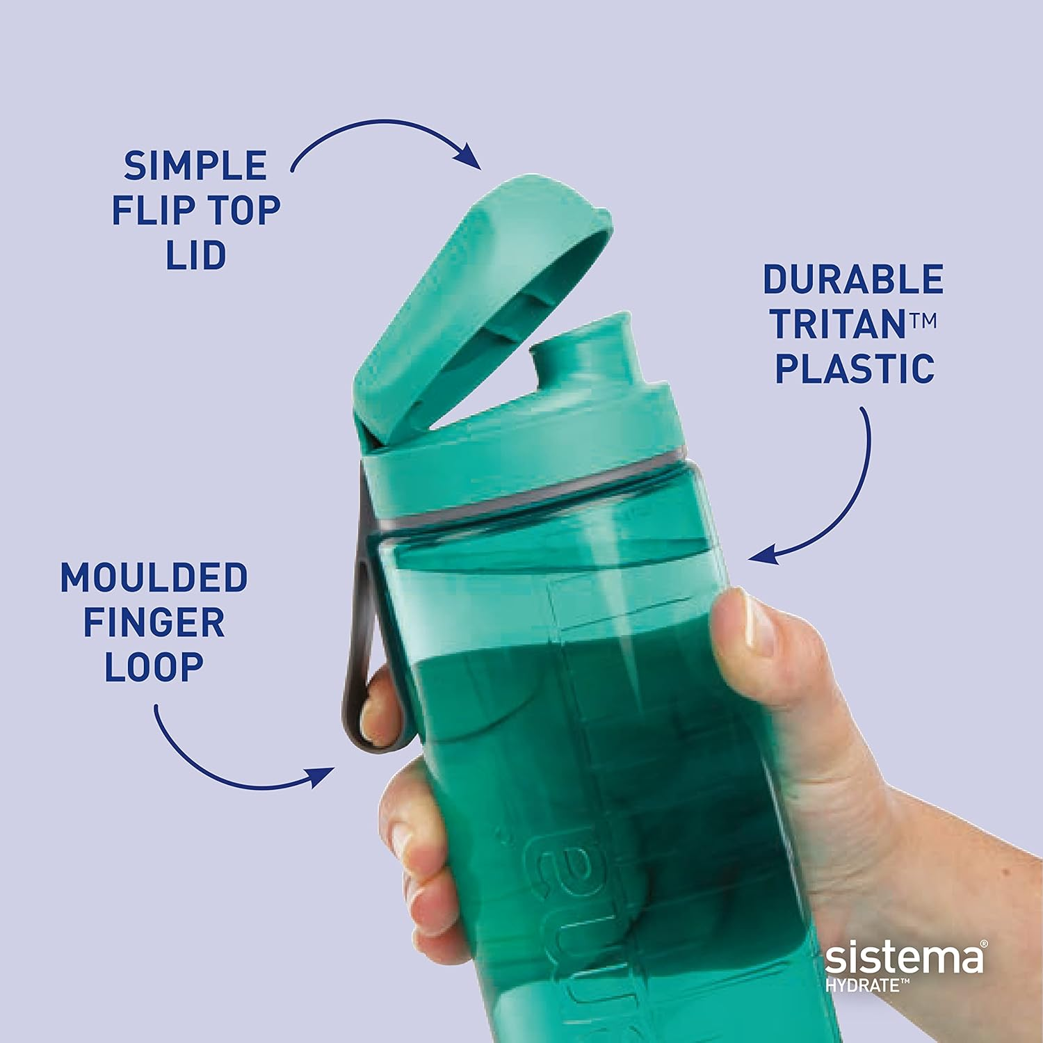 Sistema Swift Sports Water Bottles | 600 Ml | Leakproof Kids Water Bottles | Impact-Resistant Tritan Plastic | Bpa-Free | Ocean Blue & Misty Purple | 2 Count image number 5