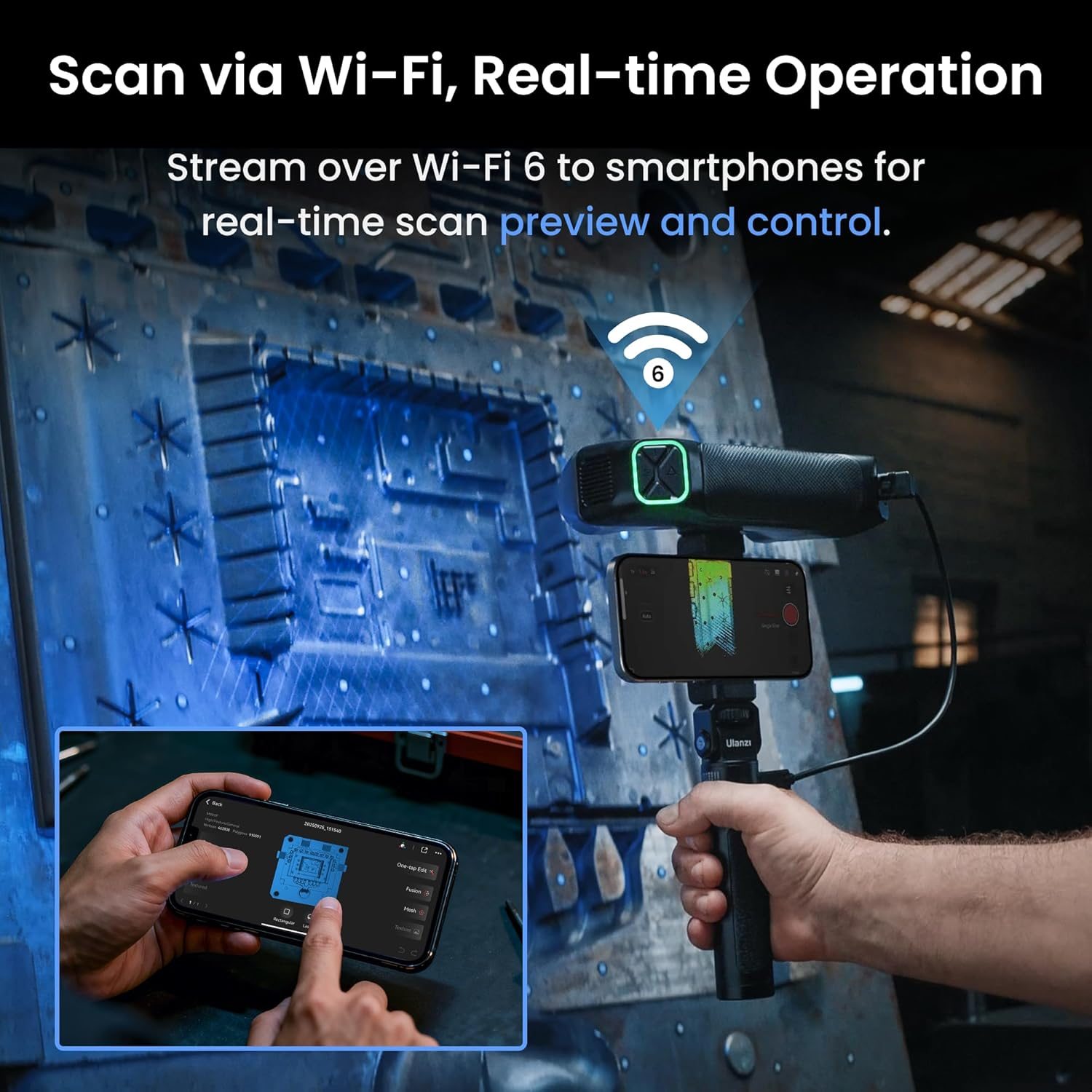 Revopoint Metroy Pro 3D Scanner for 3D Printing, up to 0.01Mm Precision, 34+15+1 Industrial Blue Laser Handheld Scanner, 62-Line Full-Field, Full-Color 3D Scan