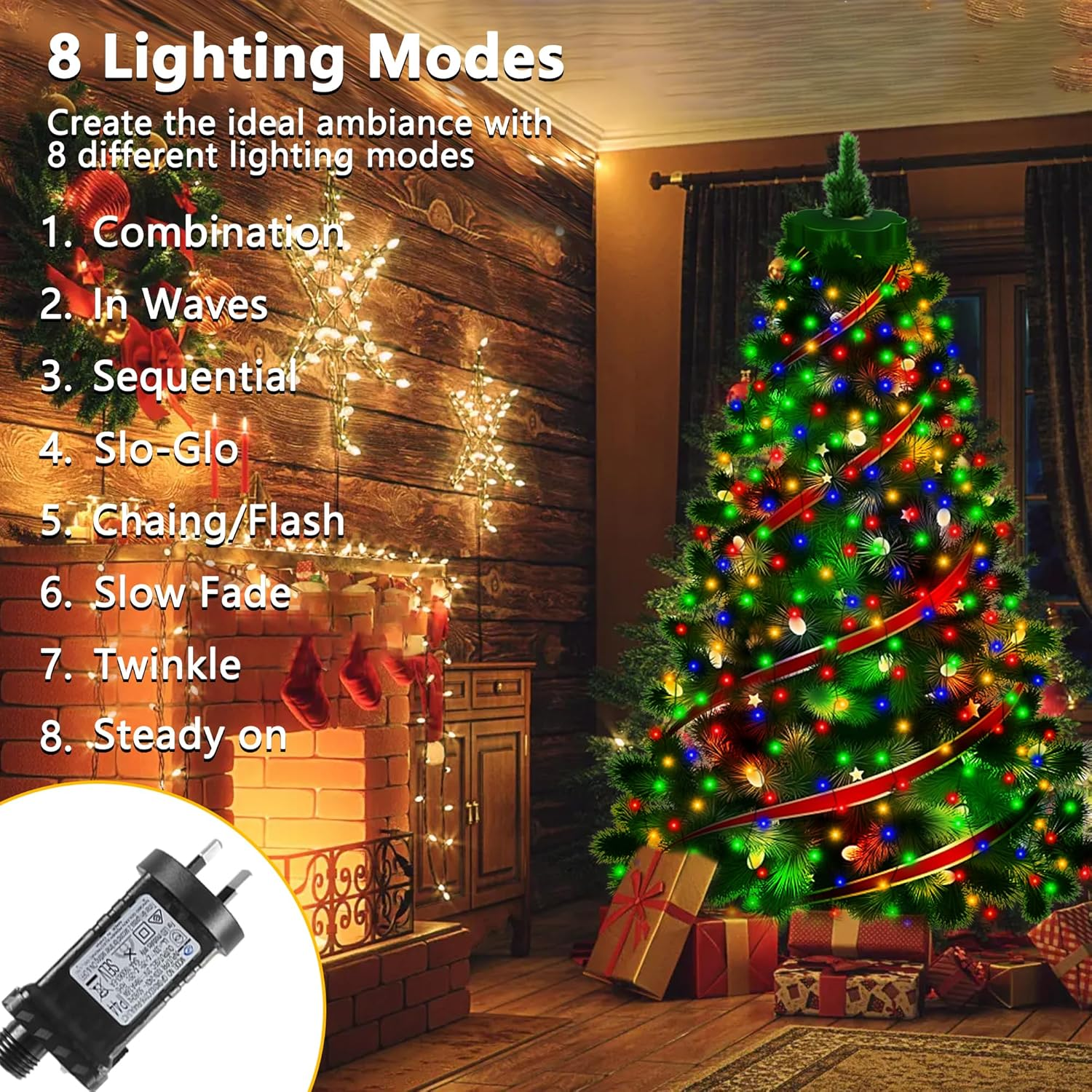 Christmas Lights, 10 Line 280 Led Christmas Tree String Lights, Plug-In 8 Mode Twinkle Lights, Waterproof Festoon Fairy Led Lights for Indoor Outdoor Yard Garden Patio Xmas Tree Decorations, Colorful image number 4
