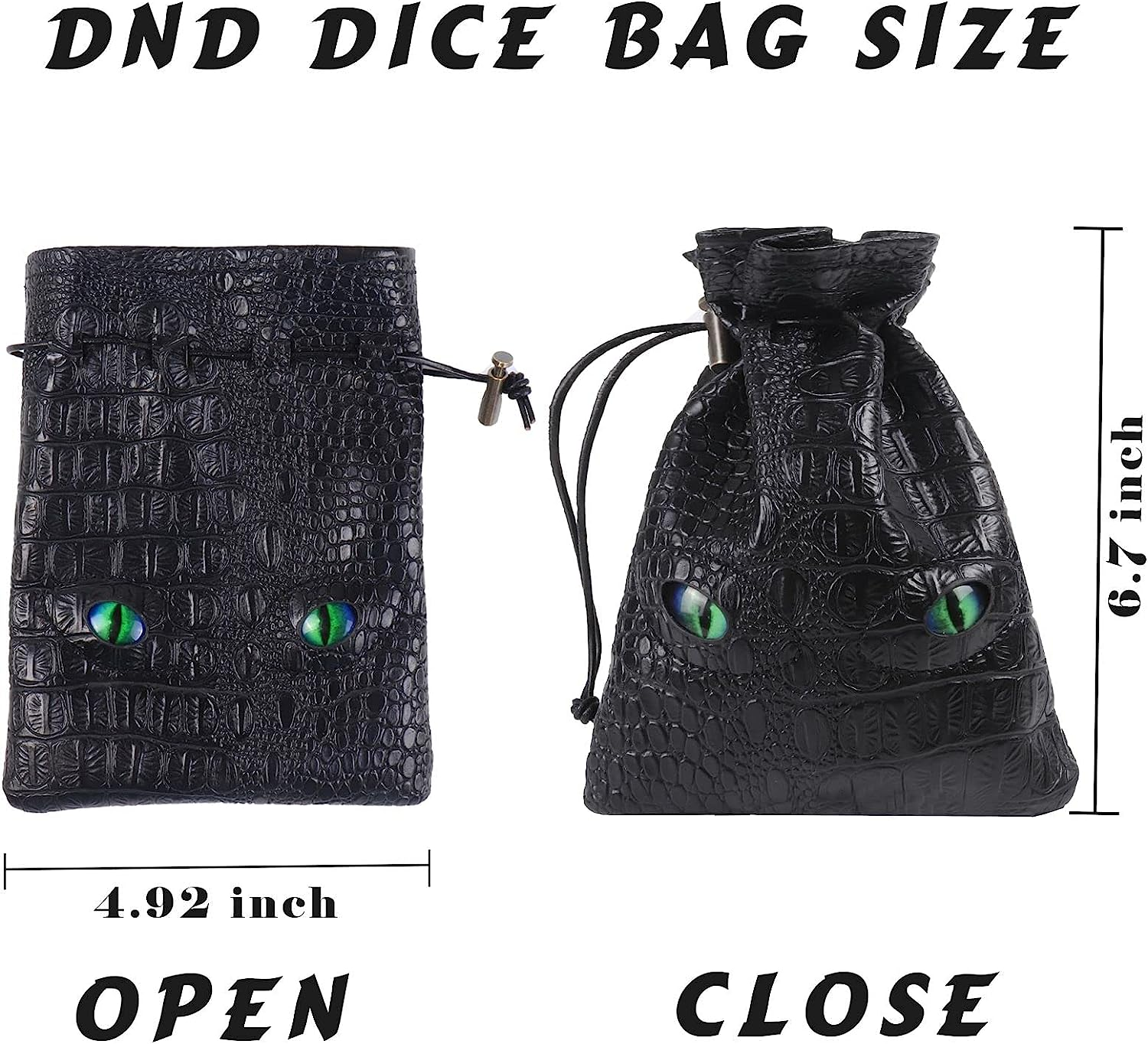Black DND Dice Bag, DND Dice Bag with Green Eys Can Hold 6 DND Dice Sets, Fire Dragon Leather Coin Bag, Glows Green Light in Eyes, Suitable for DND, Fantasy RPG Game Accessories, Dice Not Included image number 5