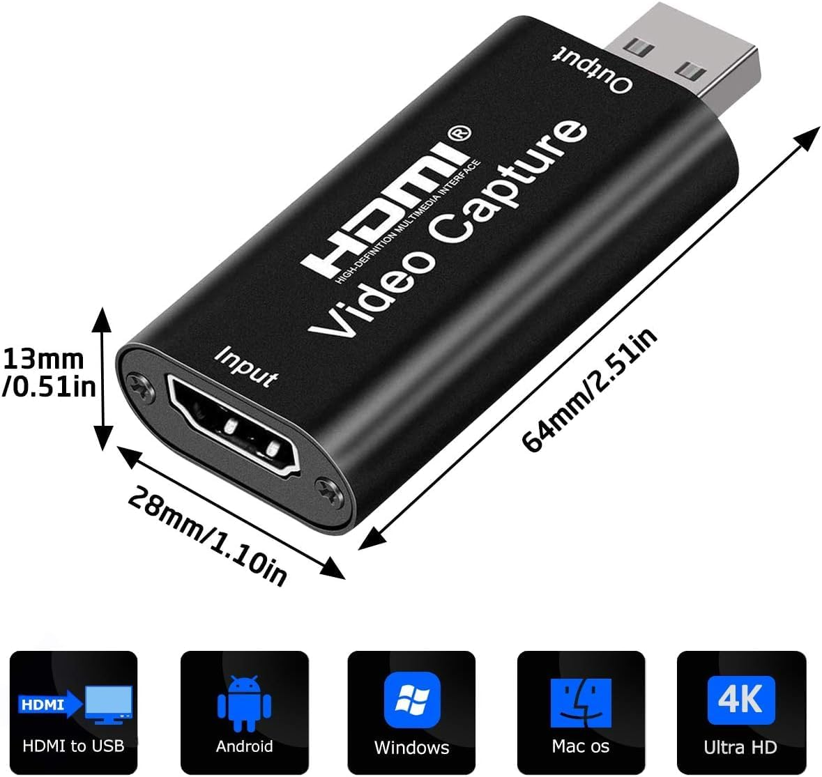 4K HDMI Video Capture Card, Cam Link Card Game Capture Card Audio Capture Adapter HDMI to USB 2.0 Record Capture Device for Streaming, Live Broadcasting, Video Conference, Teaching, Gaming image number 1