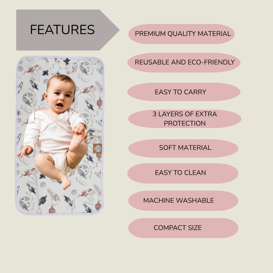 Set of 2 Baby Diaper Changing Pads (70X40 Cm) Portable and Reusable Changing Mats Newborn and Baby Underpad Mattress Protector for Baby Change Station and Travel 3 Layers Soft Cotton Waterproof PUL and Bamboo image number 6