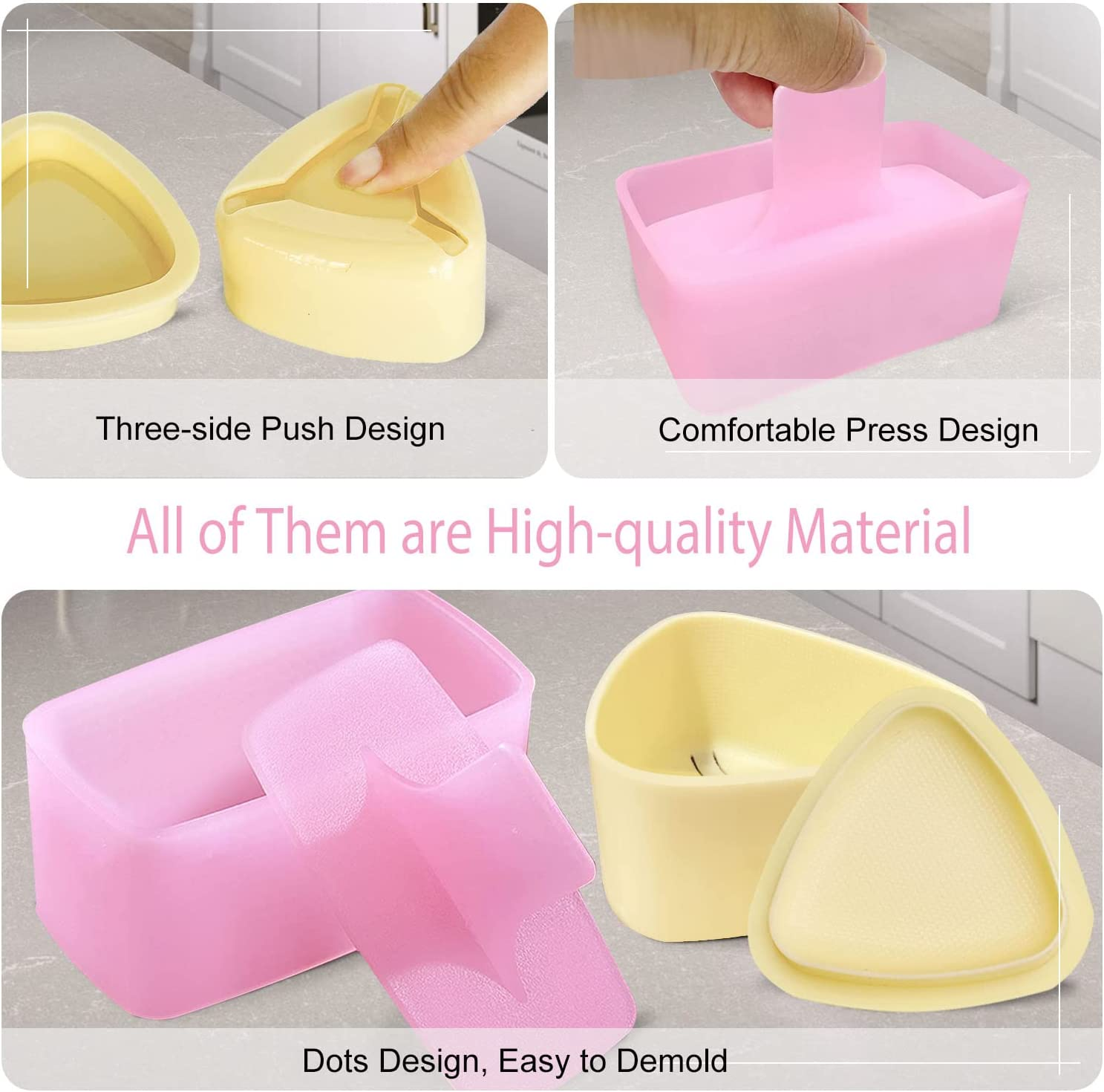 3Pcs Onigiri Mold, Rice Mold Kit, Triangle Rice Ball Molds Maker Sushi Molds, for Non Stick Spam Musubi Maker Press, for Kids Lunch Bento and Home Diy(Color:Pink and Yellow) image number 2