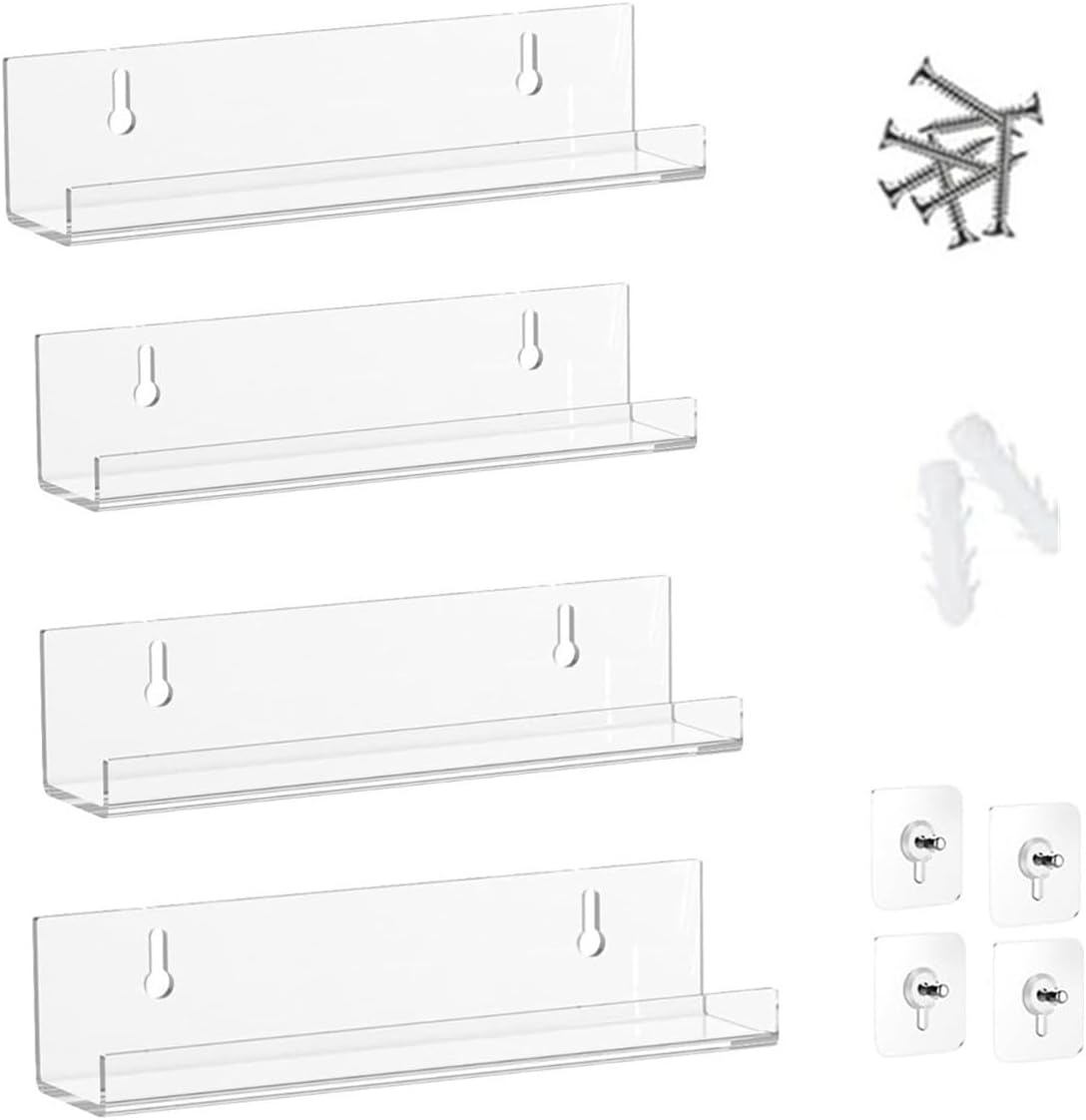 Vinyl Record Shelf Wall Mount, 4 Pack 7 Inch Clear Acrylic Album Record Holder,For Book Photo Picture in Bedroom Living Room Kitchen Bathroom image number 4