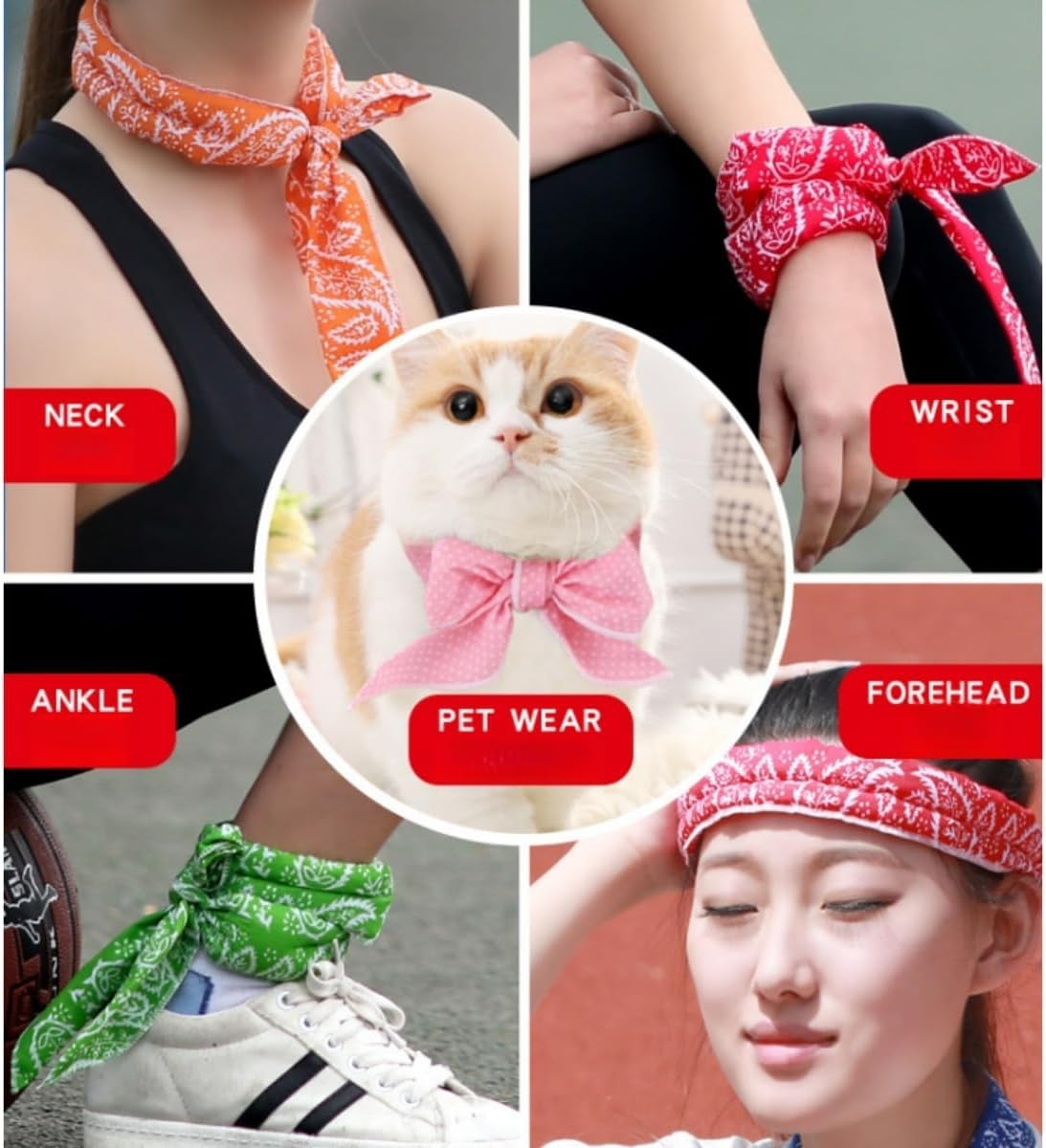 Jindizi 5 Pack Cooling Neck Wraps for Women & Men, Ice Cooling Scarf Bandana with Water Soaking Technology, Reusable Neck Wrap & Headband for Hiking, Camping, Outdoor & Hot Summer image number 1