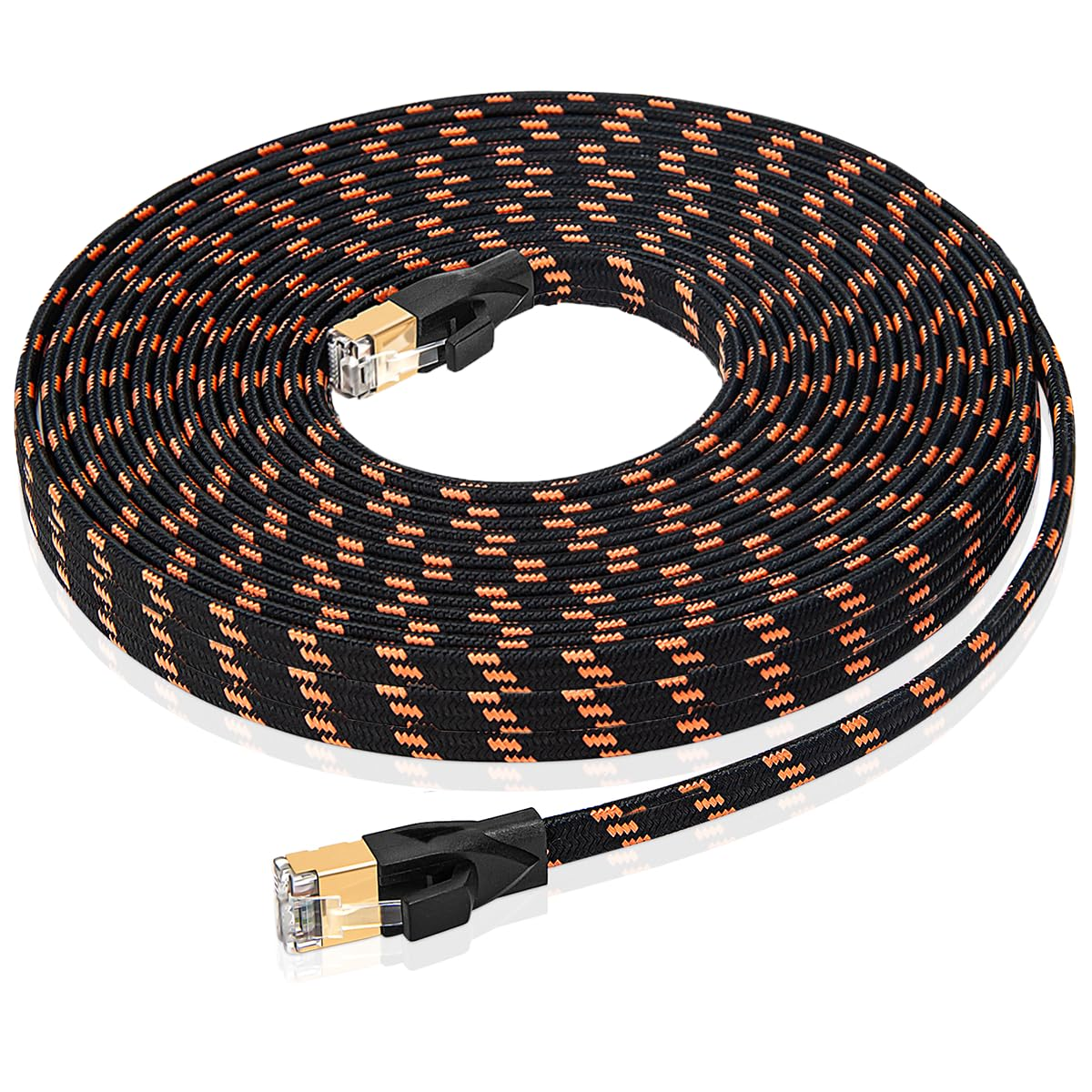 Cat 8 Ethernet Cable 20M, Nylon Braided High Speed Cat8 Network LAN Patch Cord, 40Gbps 2000Mhz Shielded RJ45 Flat Internet Cable in Wall, Indoor & Outdoor for Modem/Router/Pc/Gaming image number 4
