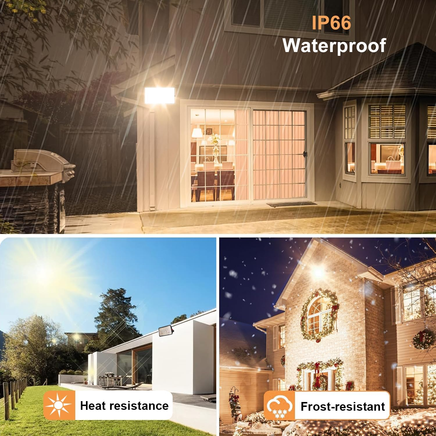 2 Pack 200W LED Flood Light 3000K Warm White, outside Flood Light, Plug in Floodlight, 18000LM Super Bright Outdoor Security Lights, IP66 Waterproof Floodlights for Yard, Garage, Garden, Lawn image number 5