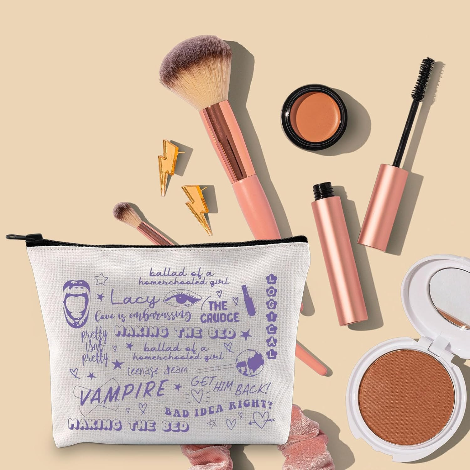 BLUPARK Singer Makeup Bag Album Inspired Merch Fans Gift Sour Cosmetic Bag Musical Lyrics, off White, Lacy Guts