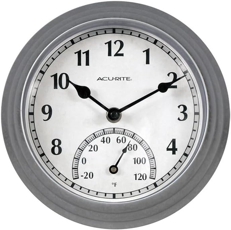 Acurite 02470 Rustic Green Outdoor Clock with Thermometer, 8.5"