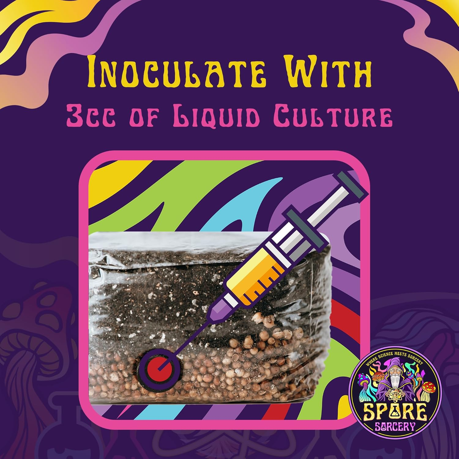 SPORE SORCERY Mushroom Growing Kit | 2Lb All-In-One Mushroom Grow Kit with Proprietary Nutrients | Grows like Magic | Mycology Supplies Kit with Injection Port | High Yielding | Spores Not Included image number 2