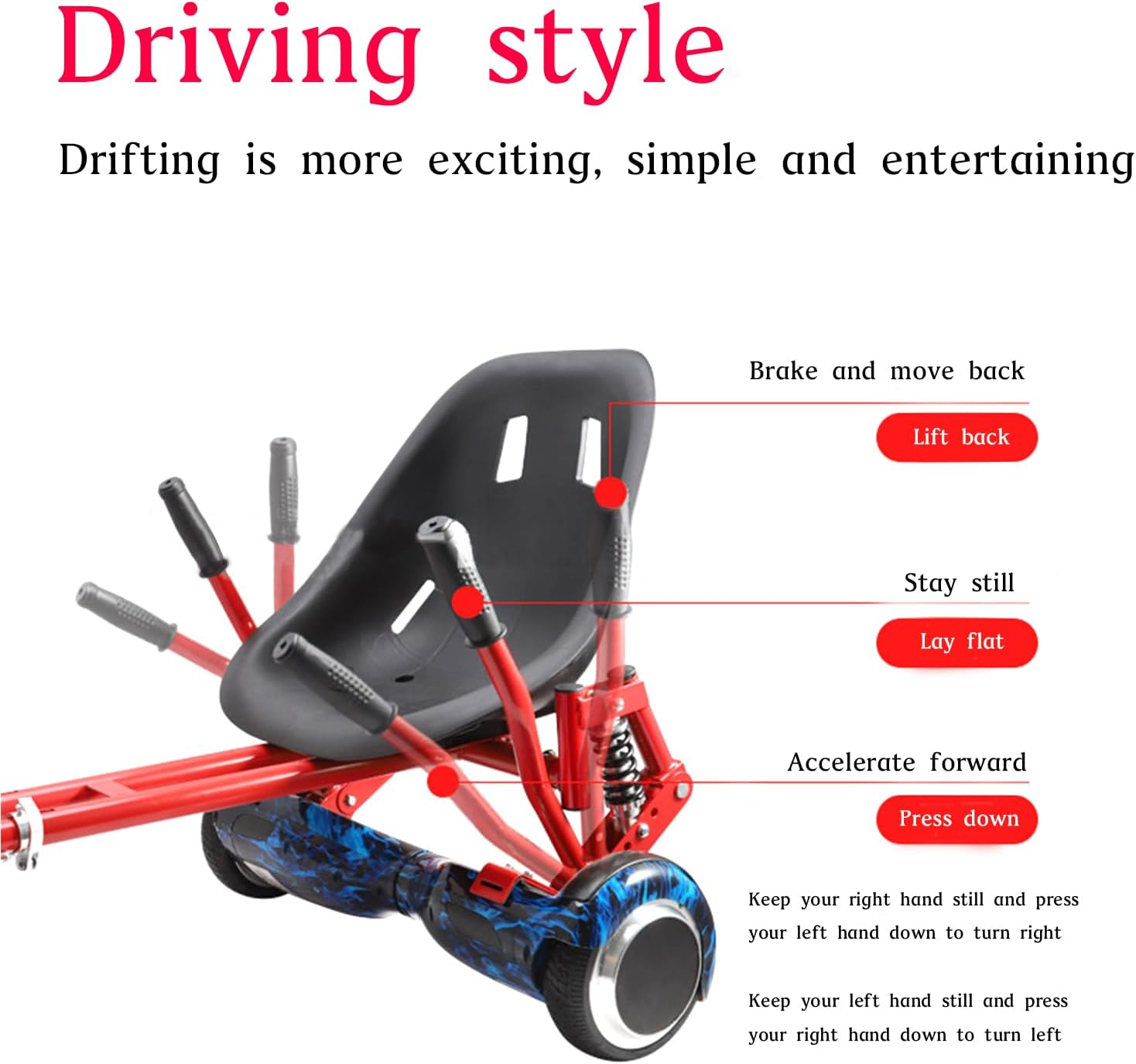 Hoverboard Frame &ndash; Adjustable Go Kart Frame for Crazy Cart Fun, Fits 6~11" Boards, Durable Metal Build with 360&deg; Steering Handles, Supports Kids & Adults up to 85KG (Red) image number 5