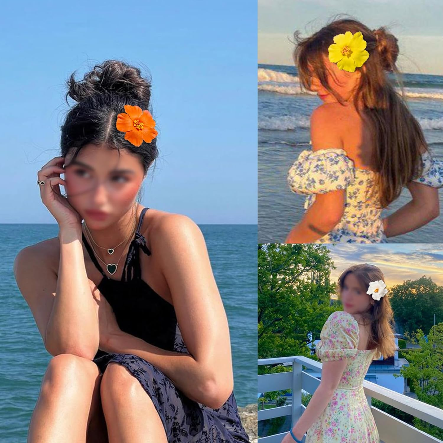 Hawaiian Flower Hair Clips for Women, 6Pcs Hibiscus Hair Clips for Thick Thin Hair, 3.5 Inch Artificial Flower Clips for Vacation Beach Party image number 6
