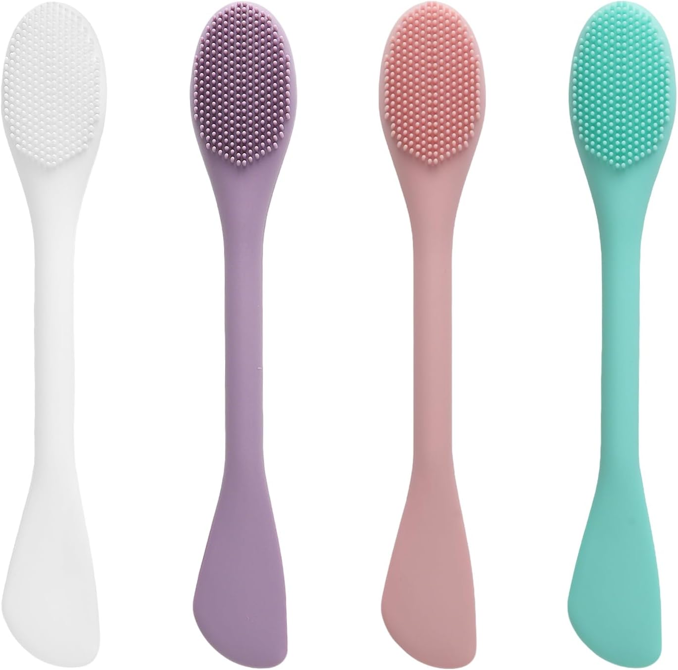 4 Pcs Silicone Face Scrubber Set - Silicone Pore Cleaning Brush for Gentle Exfoliation & Deep Cleansing for Clay, Mud & Charcoal Masks (Blue, Pink, White, Purple) image number 4