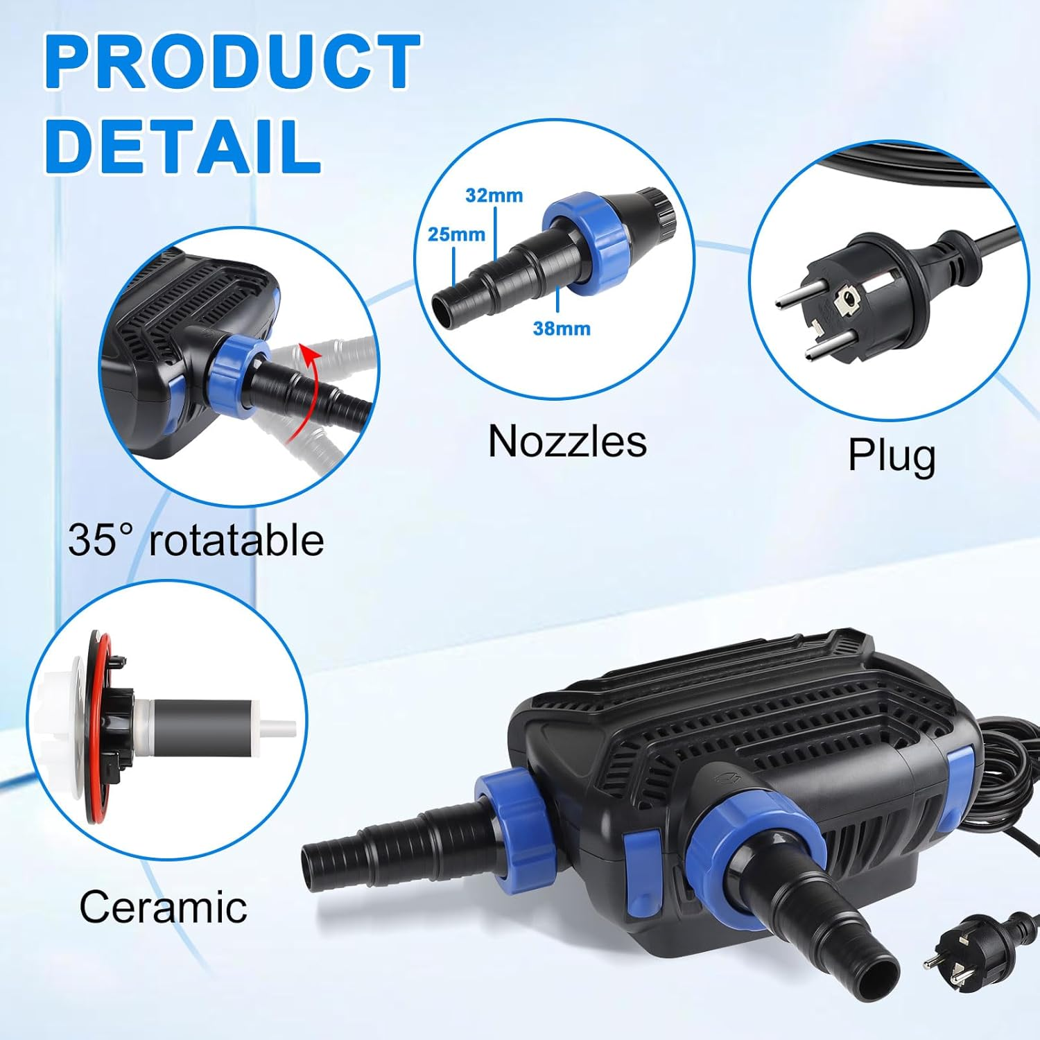 Super ECO Pond Pump 10W Max 3000L/H Outdoor Fountain Pump Aquarium Pump Submersible Pomp Fountain Water Pomp with Filter & Cable 10 M Saving Pump for Swimming Pools, Streams, Pond image number 3