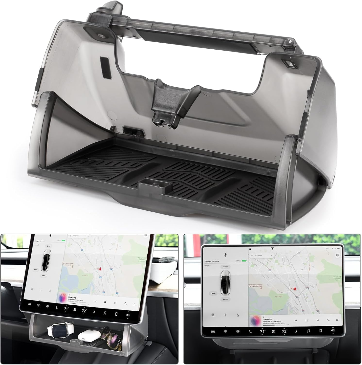 Hidden Under-Screen Storage Compatible with Tesla Model Y/Model 3 2021-2024, Center Console Organizer Accessories for Tesla Model Y Model 3 image number 3