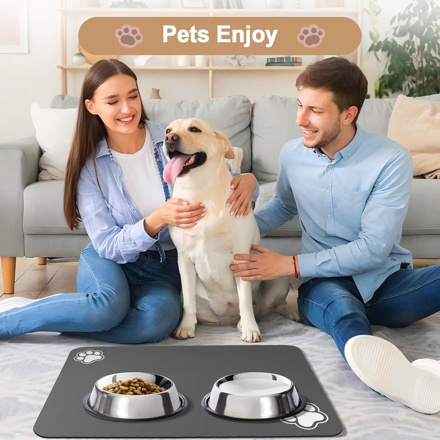 Dog Food Mat 2 Packs Absorbent Dog Cat Feeding Mat Placemat for Food and Water Bowl, Cat Food Mat Waterproof Rubber Backing, No Stains Quick Dry Water Dispenser Mat (Dark Grey (2 Packs), 40 X 60Cm) image number 5