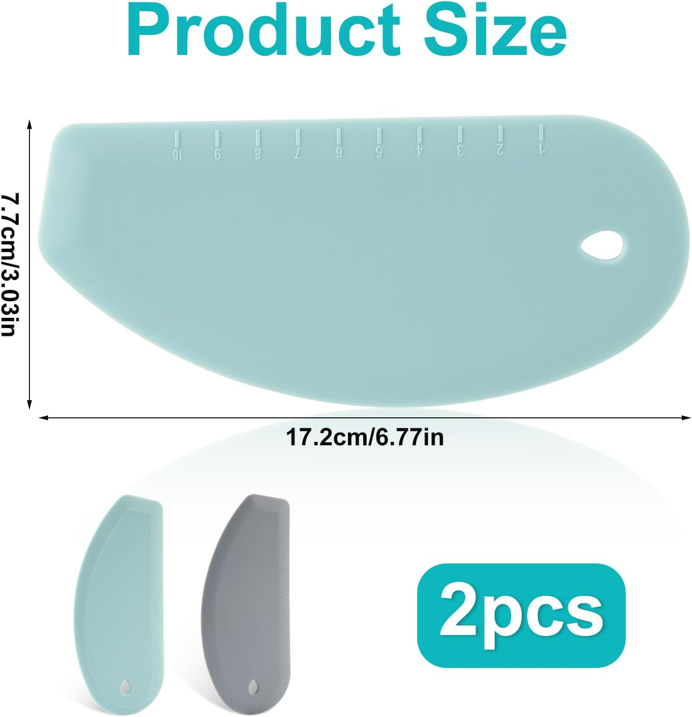 2Pcs Silicone Dough Scrapers, 6.77X3.03" Dough Bowl Scrapers Multifunctional Silicone Pastry Scraper Kitchen Bowl Scraper Gadget for Baking Cake Bread Pizza (Gray + Green)